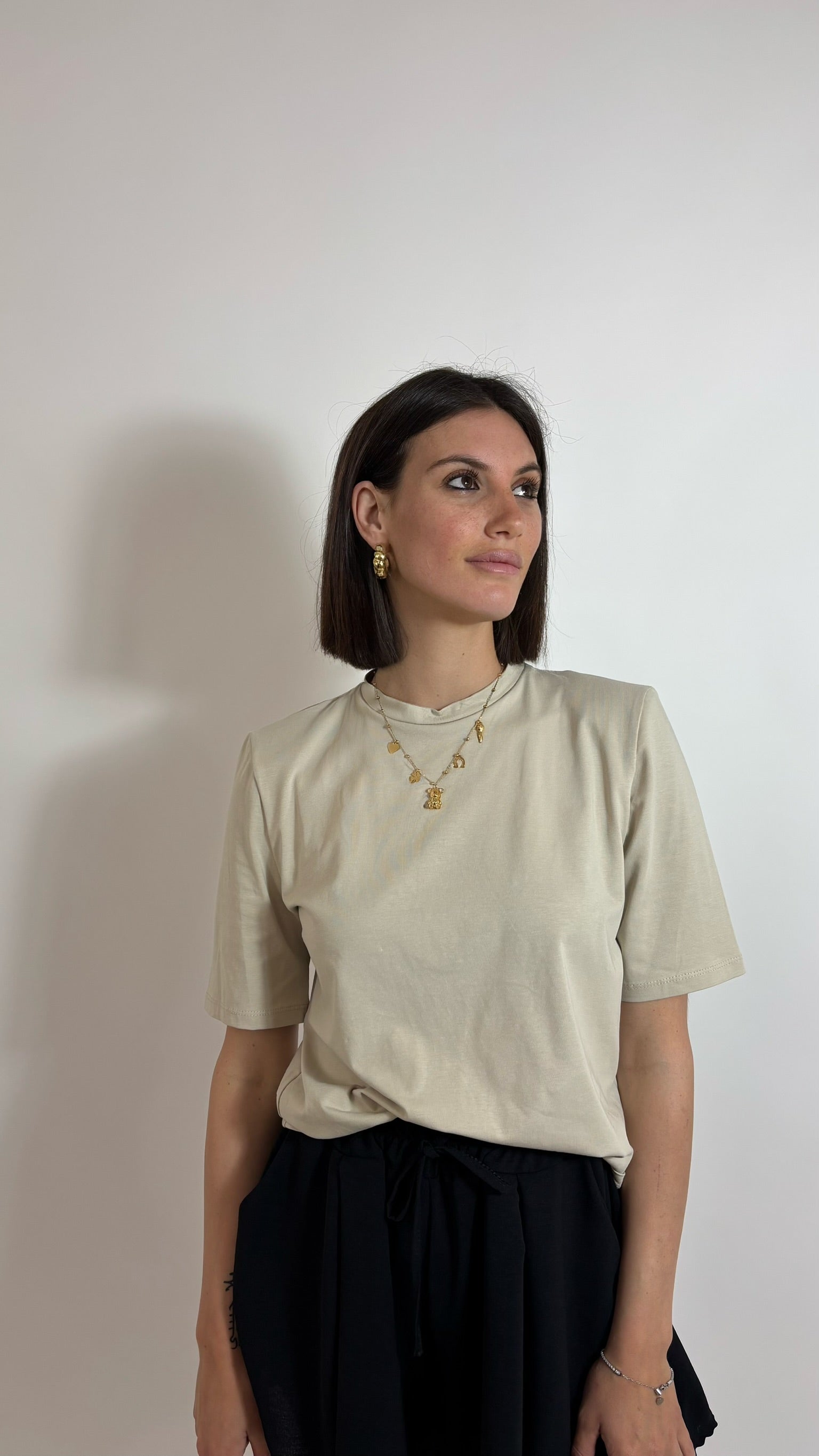 T-shirt con Spalline Beige