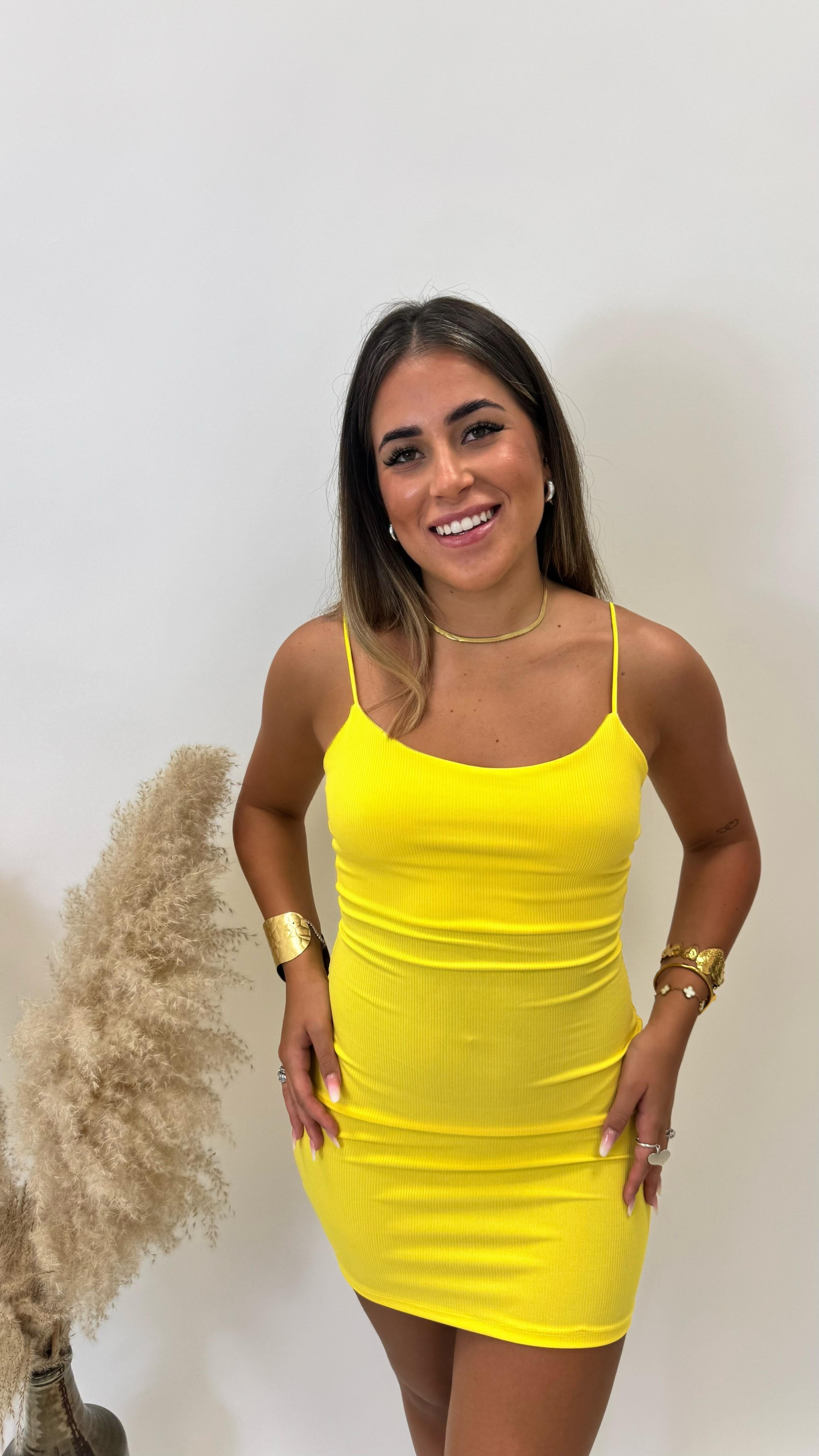 Minidress Basic Bretella Sottile Giallo