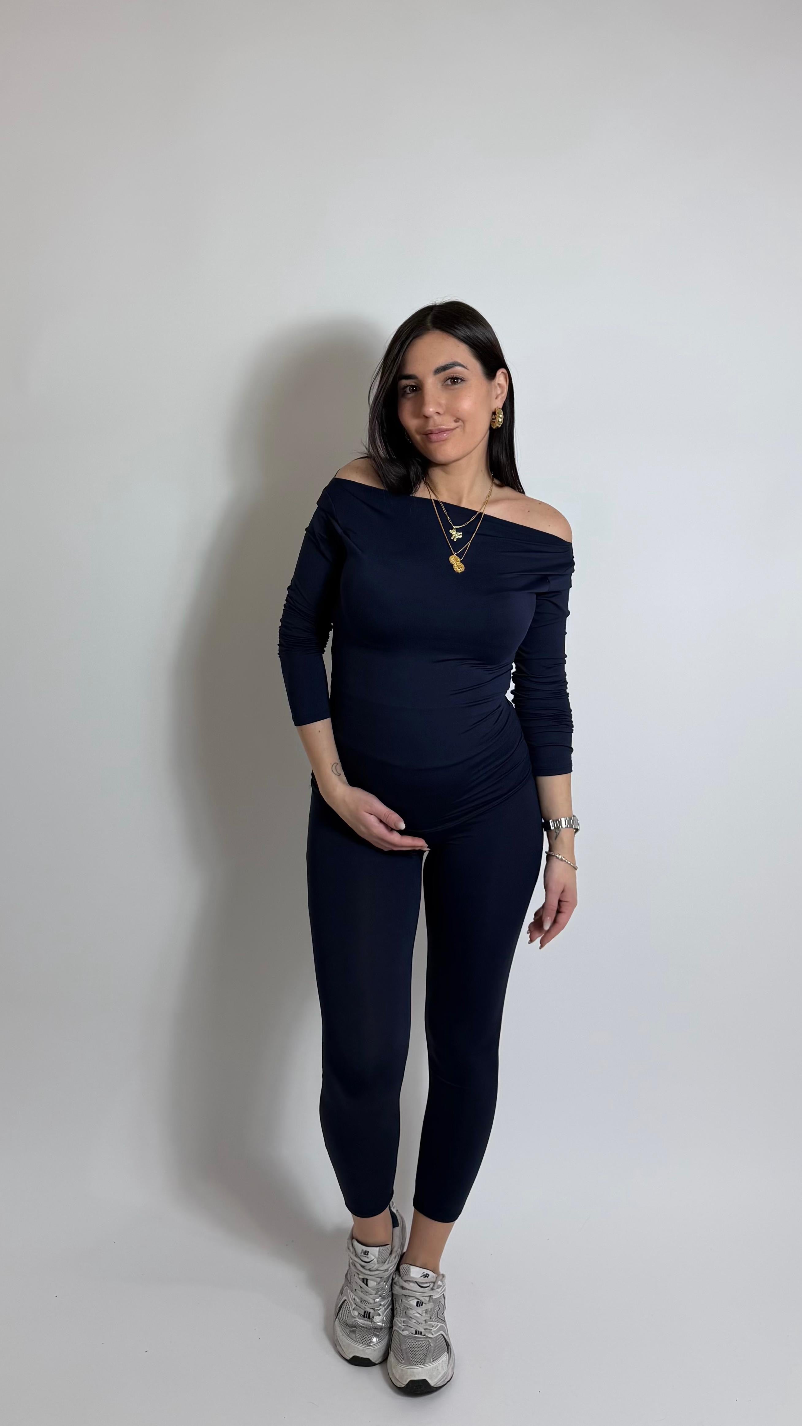 Maglia Second Skin Scollo Ampio / Blu Notte