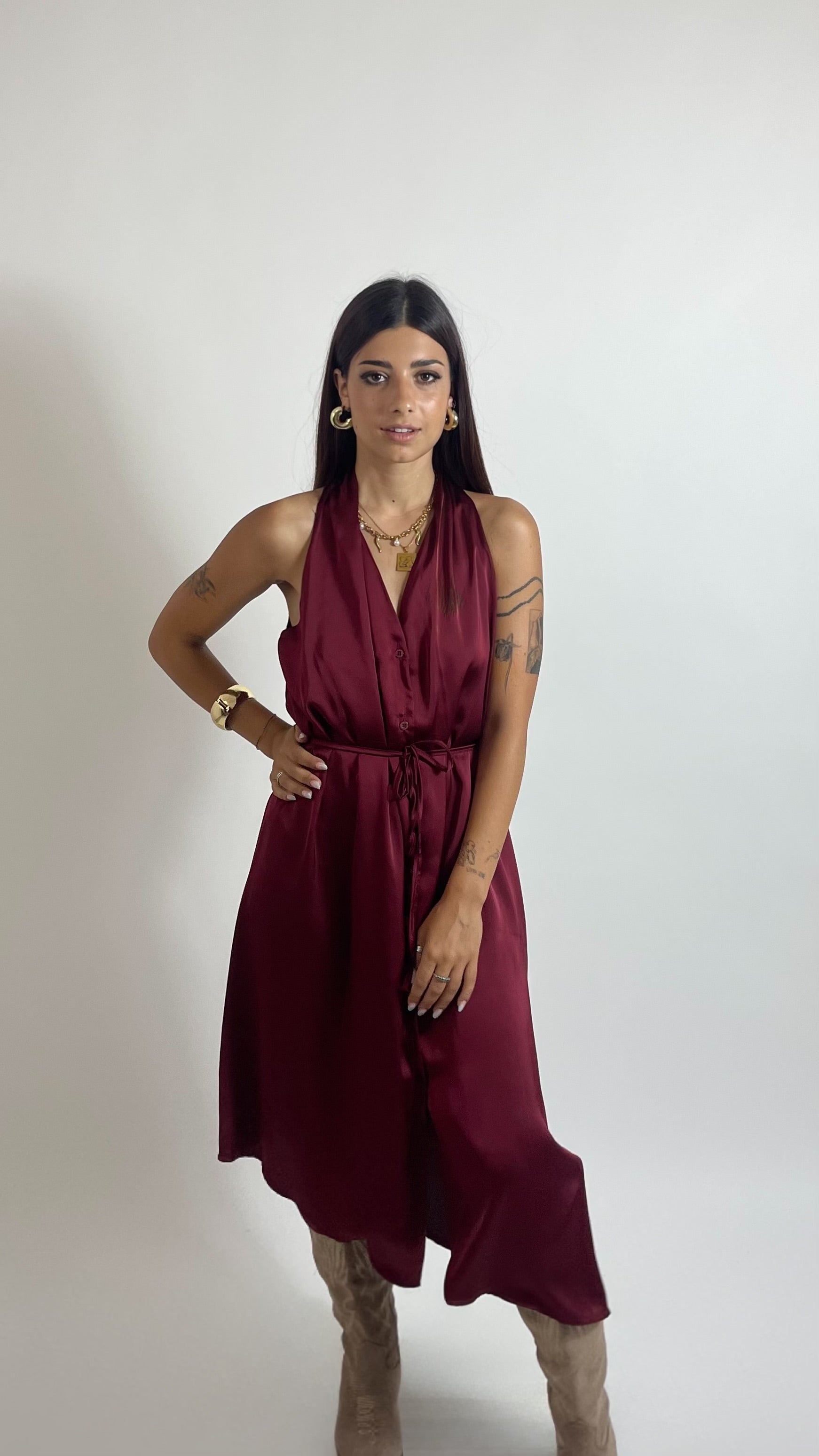 Abito Satin Flow Burgundy