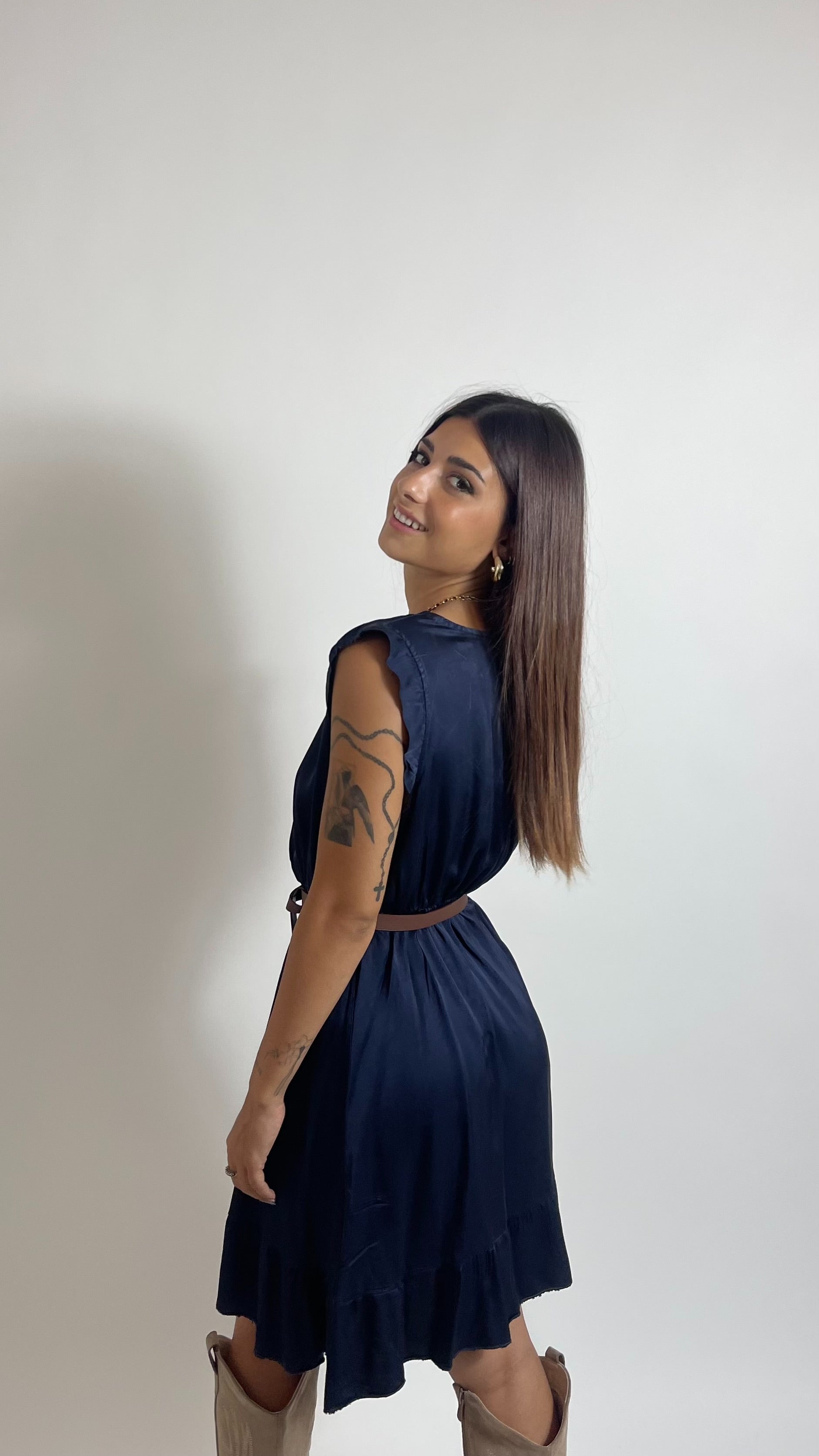 Mini Dress Soft Volant Blu