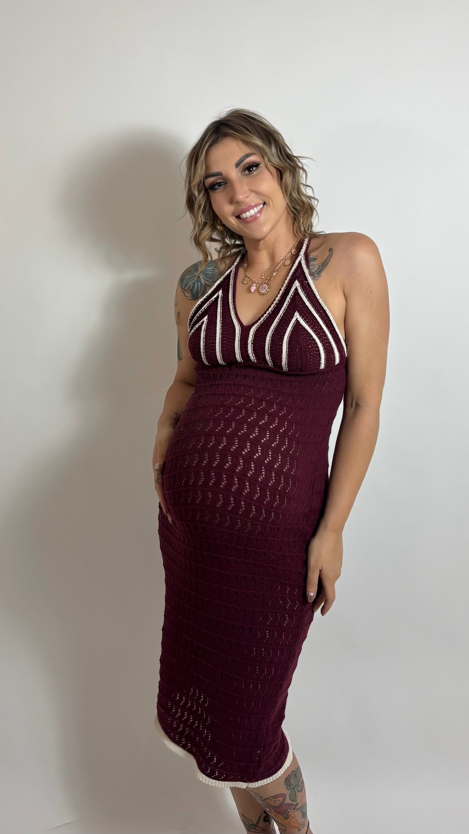 Abito Triangolo Crochet Burgundy