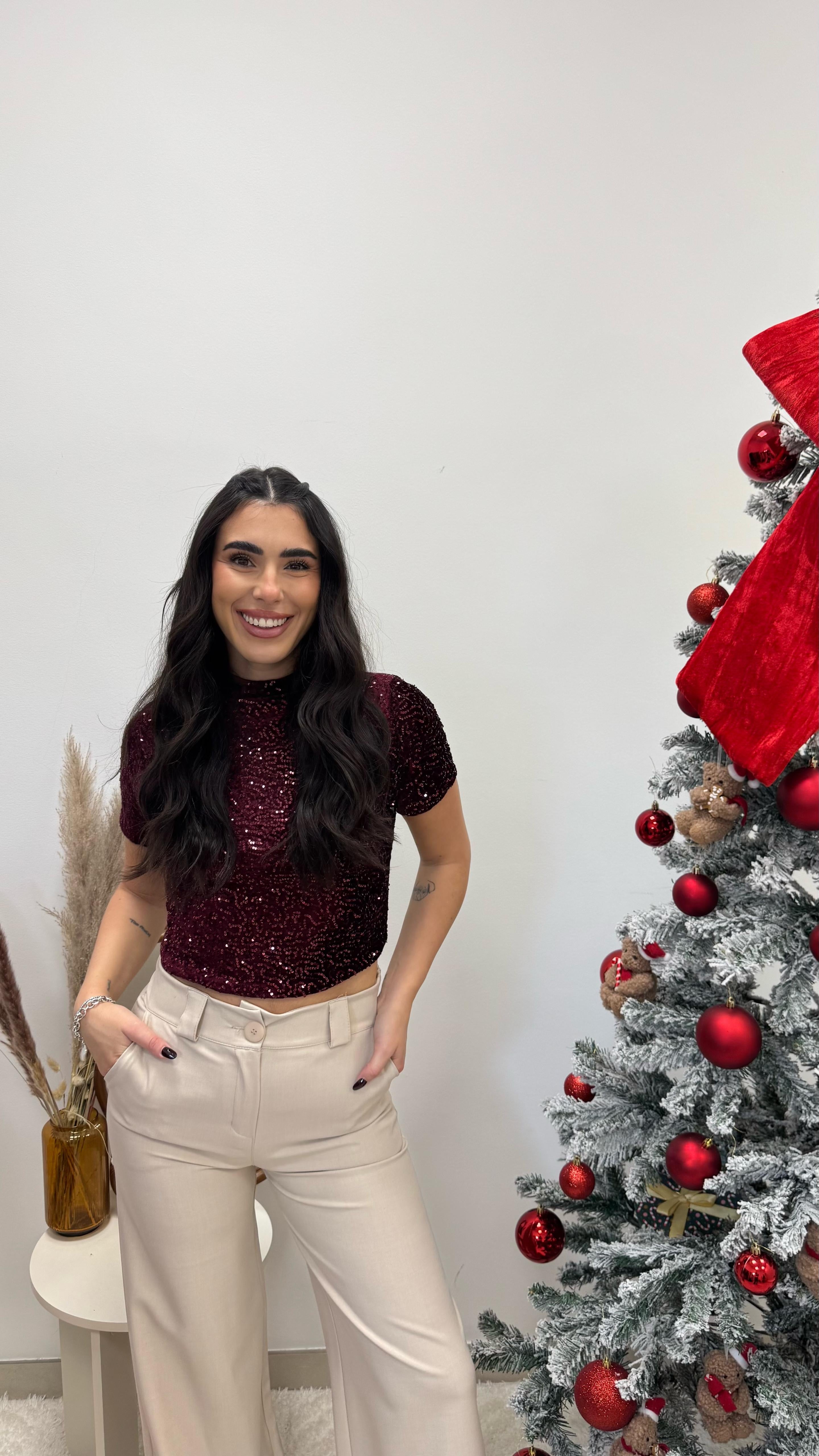 🥂Crop Top Paillettes Burgundy