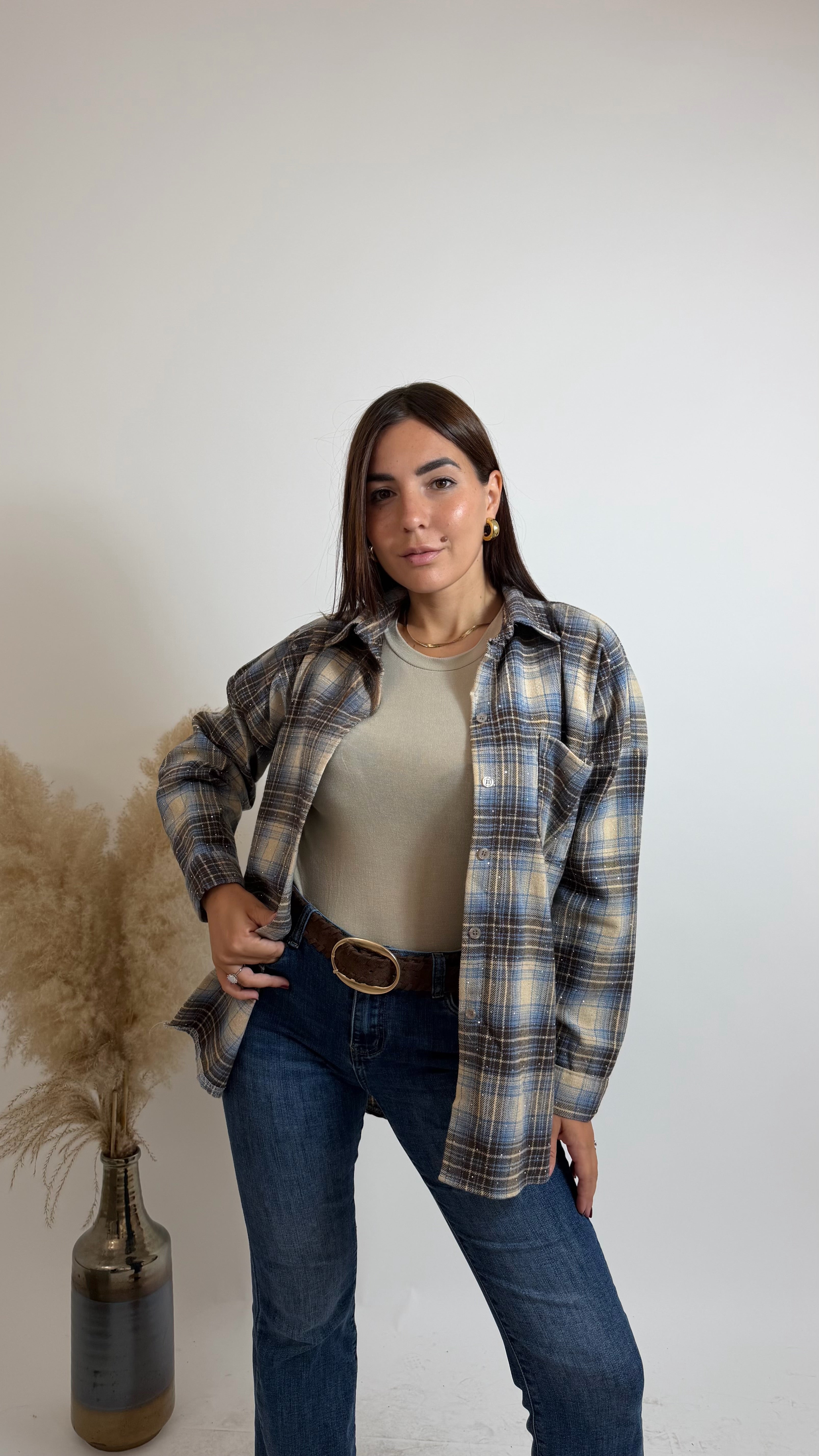 Camicia Stud Check Sky