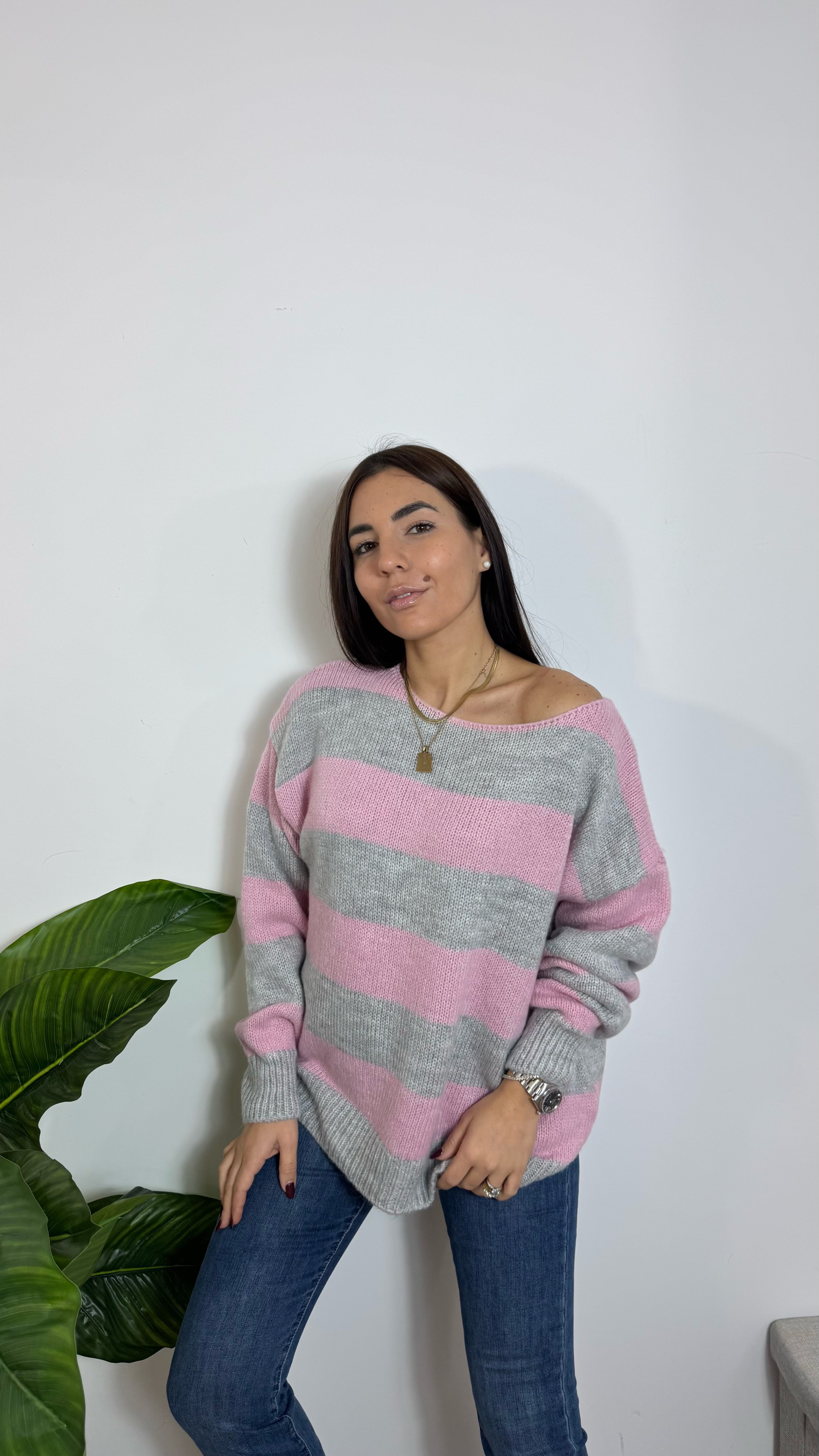 Pulloverone Stripes Pink&Grey