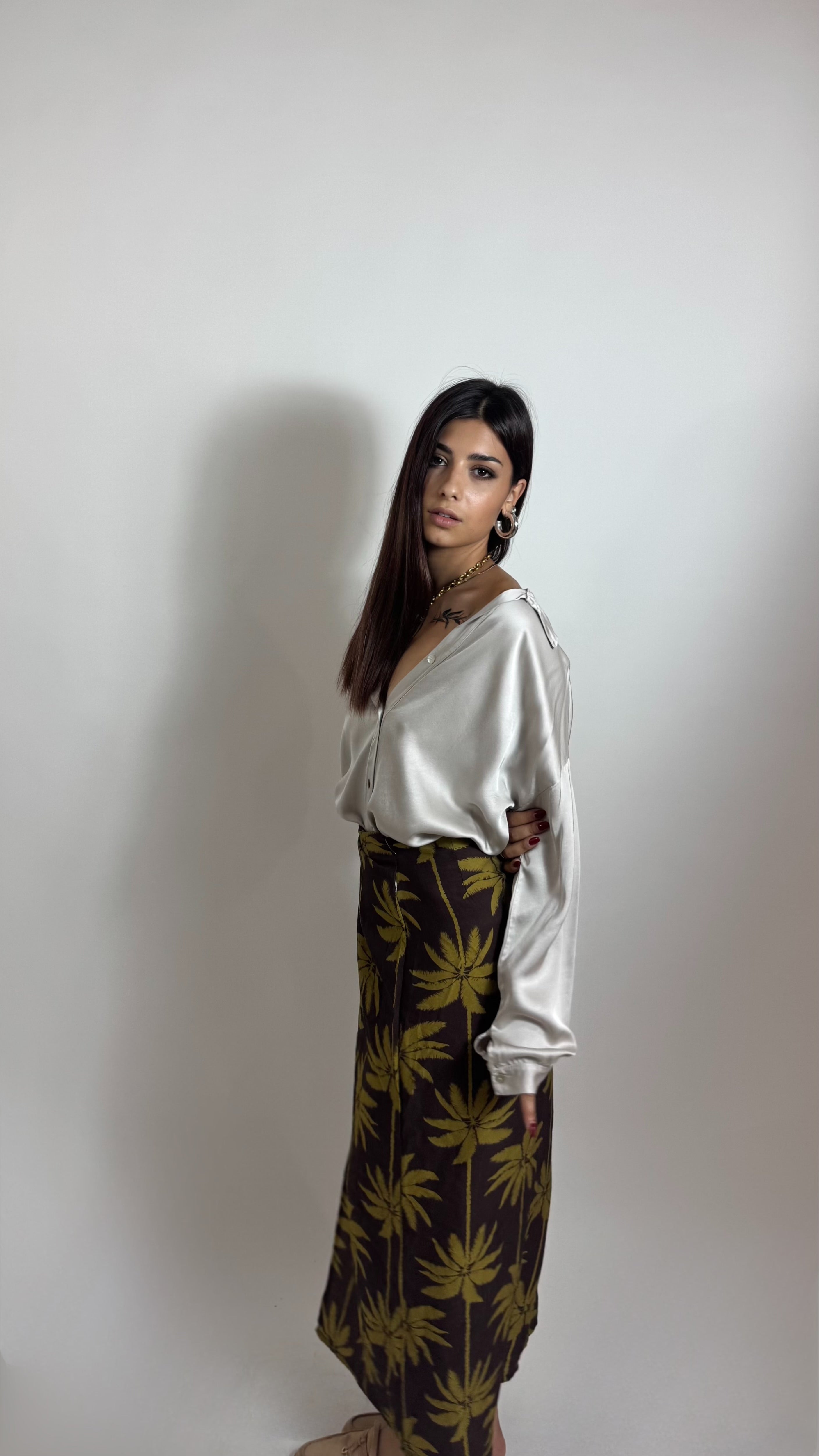 Gonna Pareo Midi Palms Moka/Green