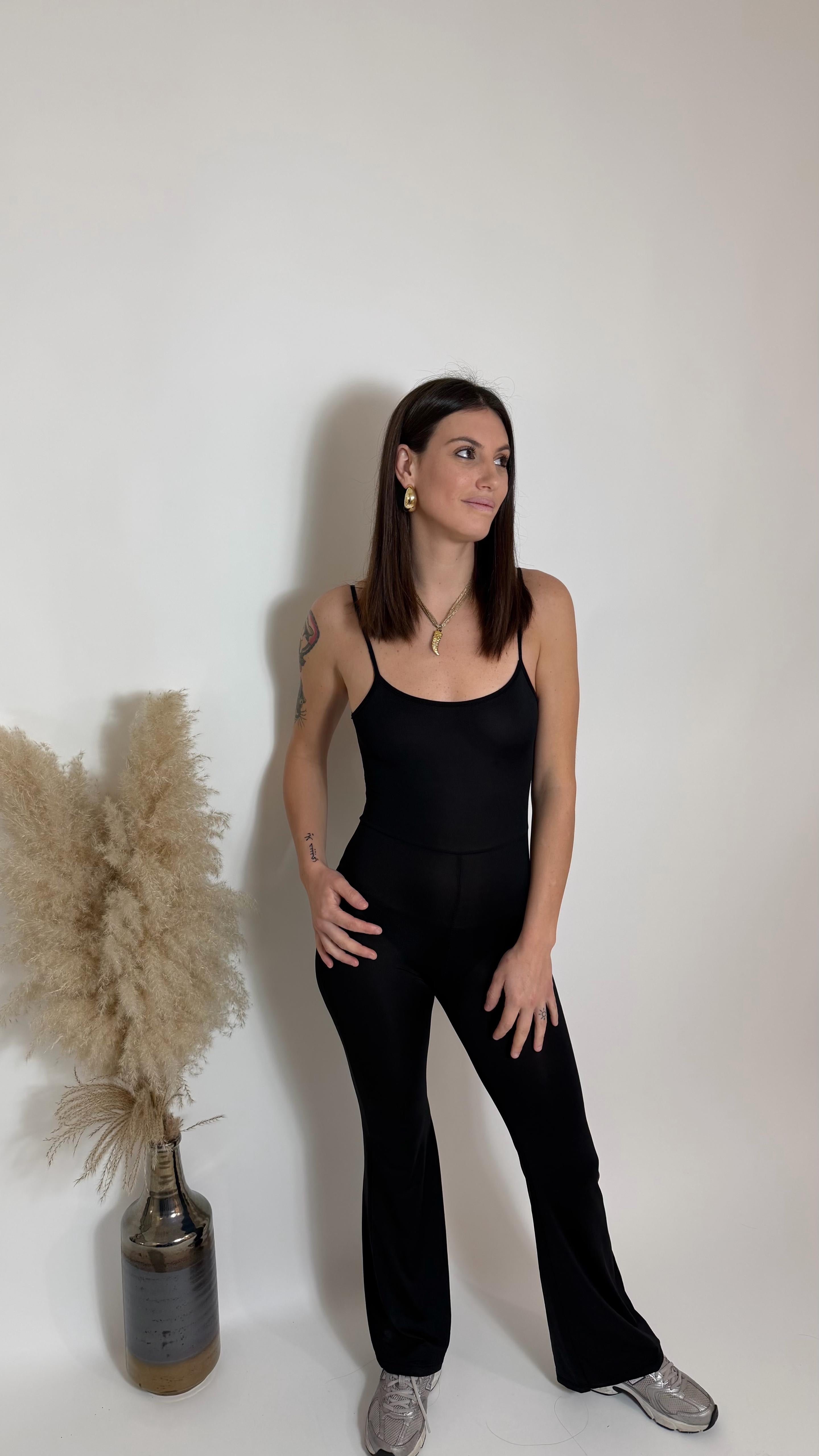 Jumpsuit Second Skin - Bretella Sottile - Flare / Nera