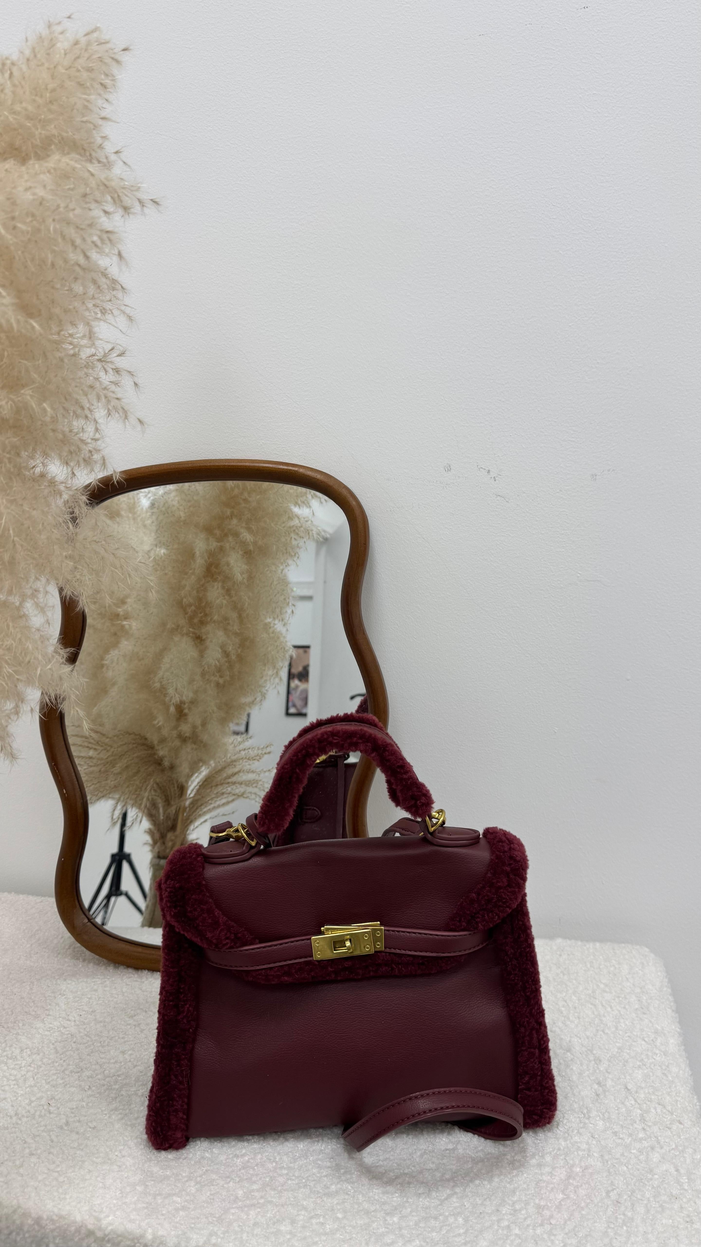 Mini Kelly Bag Ecofur Burgundy