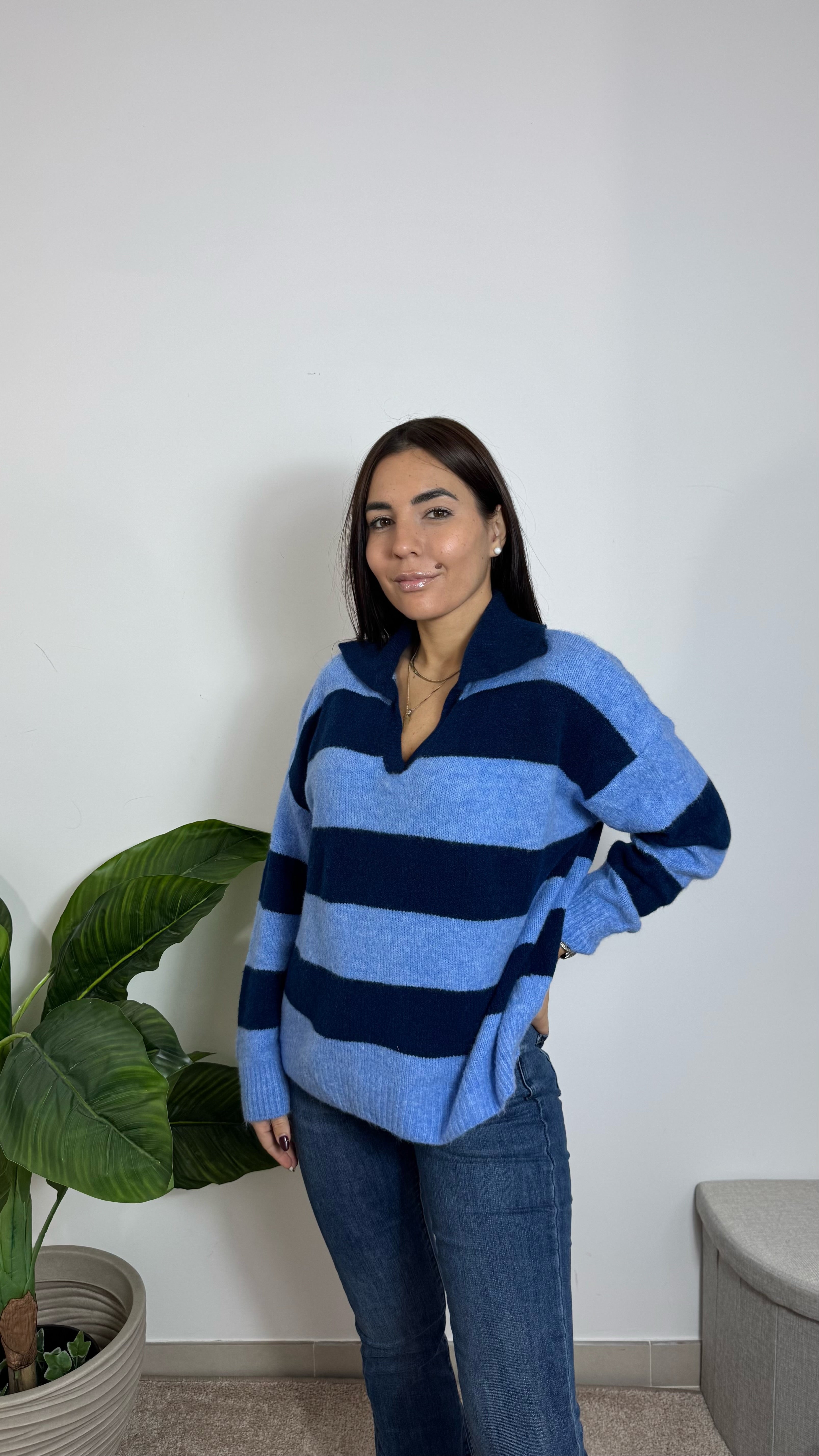 Pull Polo Righe Soft Azzurro&Blu Notte