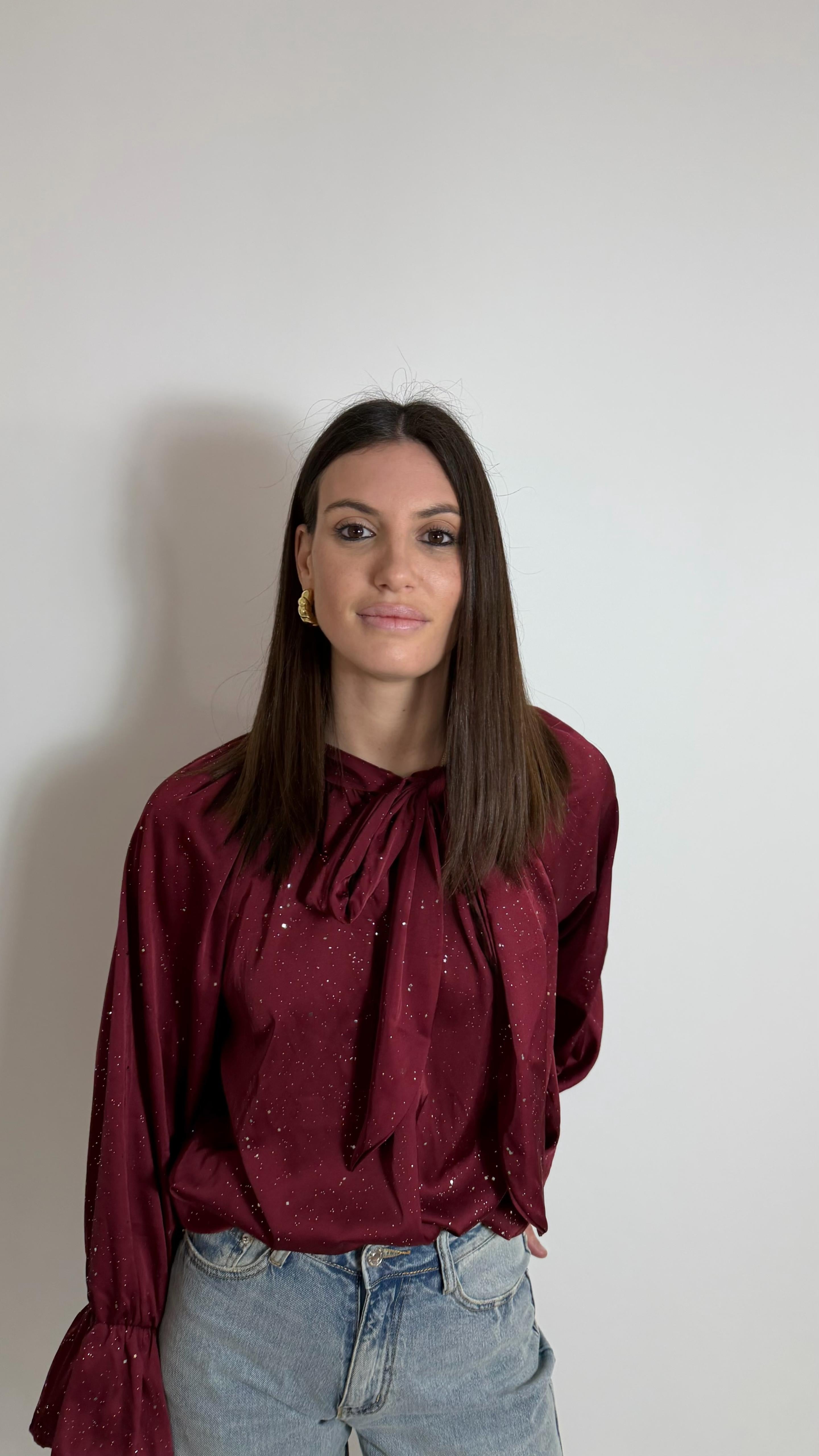 Camicia Shine Fiocco Effetto Raso Burgundy