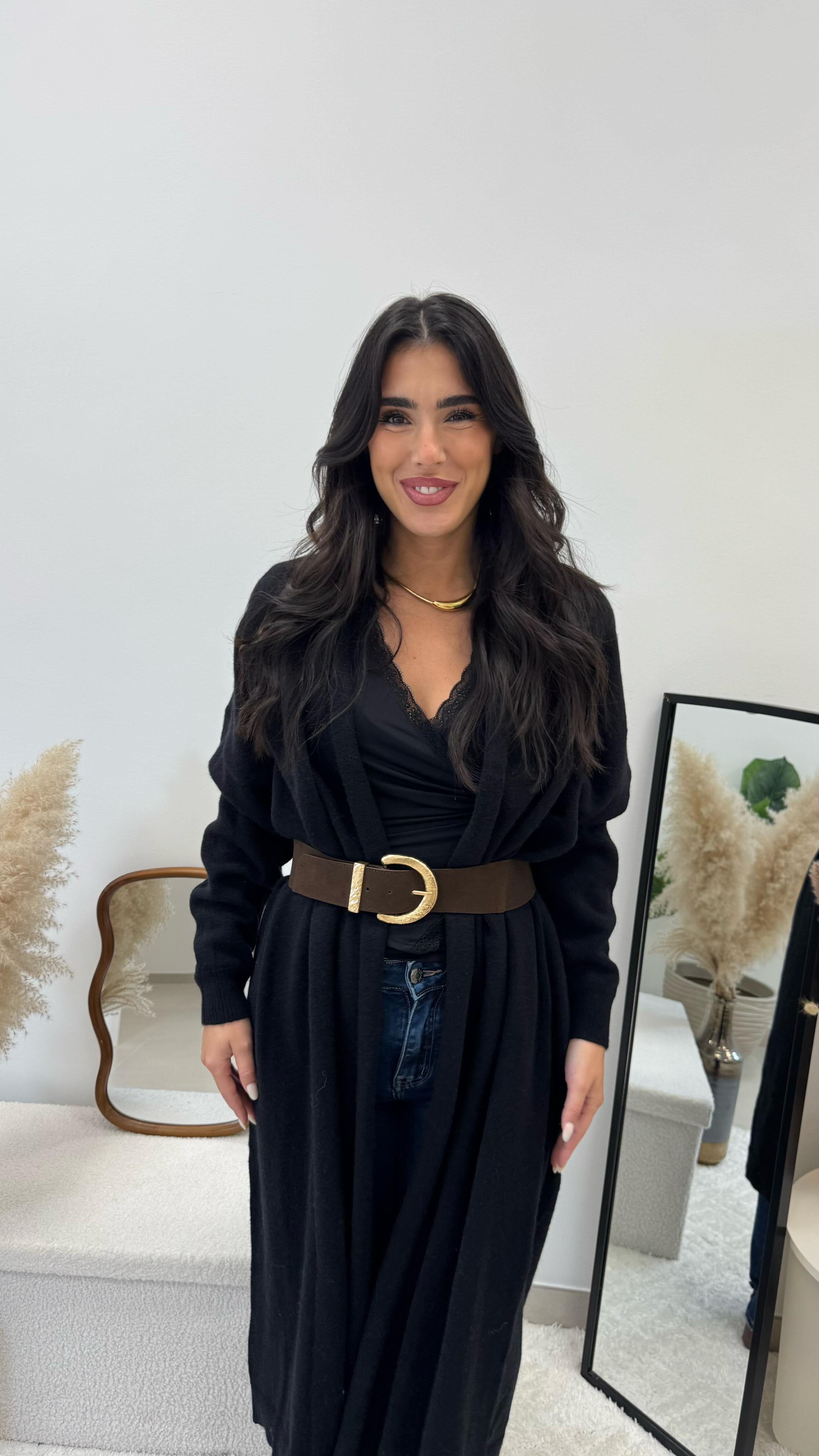 Cardigone Luxury con Cinta Nero