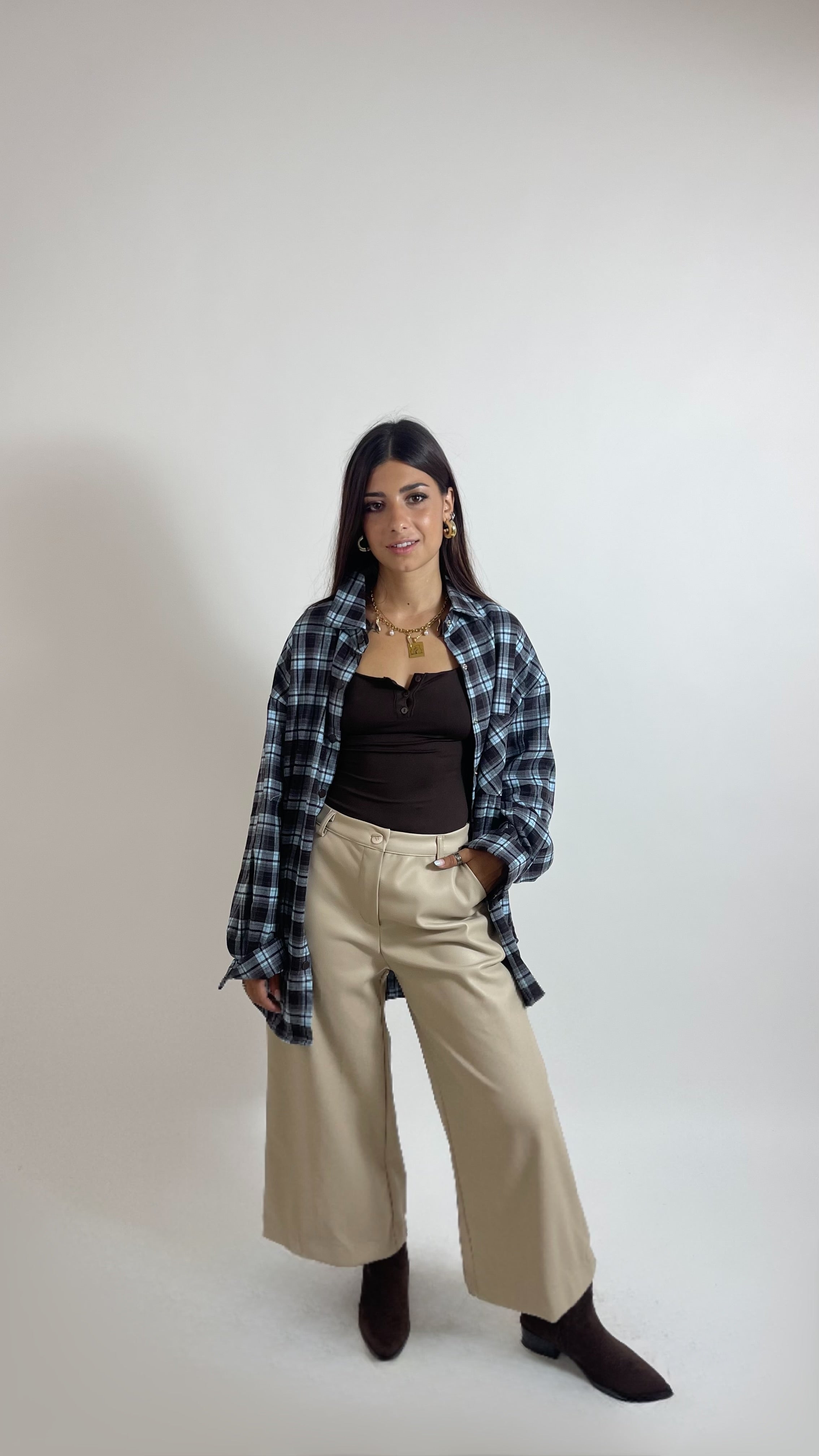 Pantalone Wide Ecopelle Burro