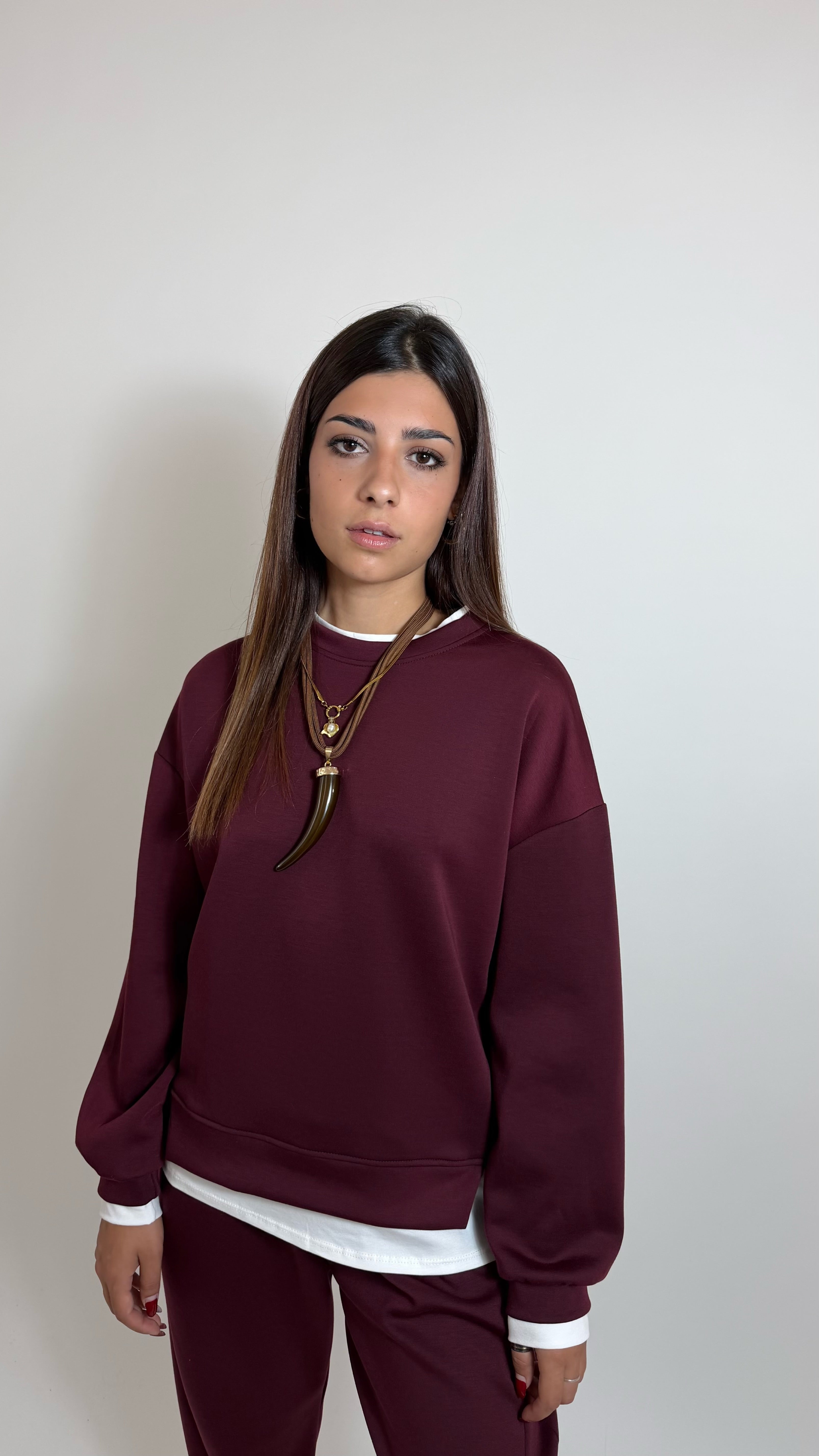 Felpa Con Maglia Over Burgundy