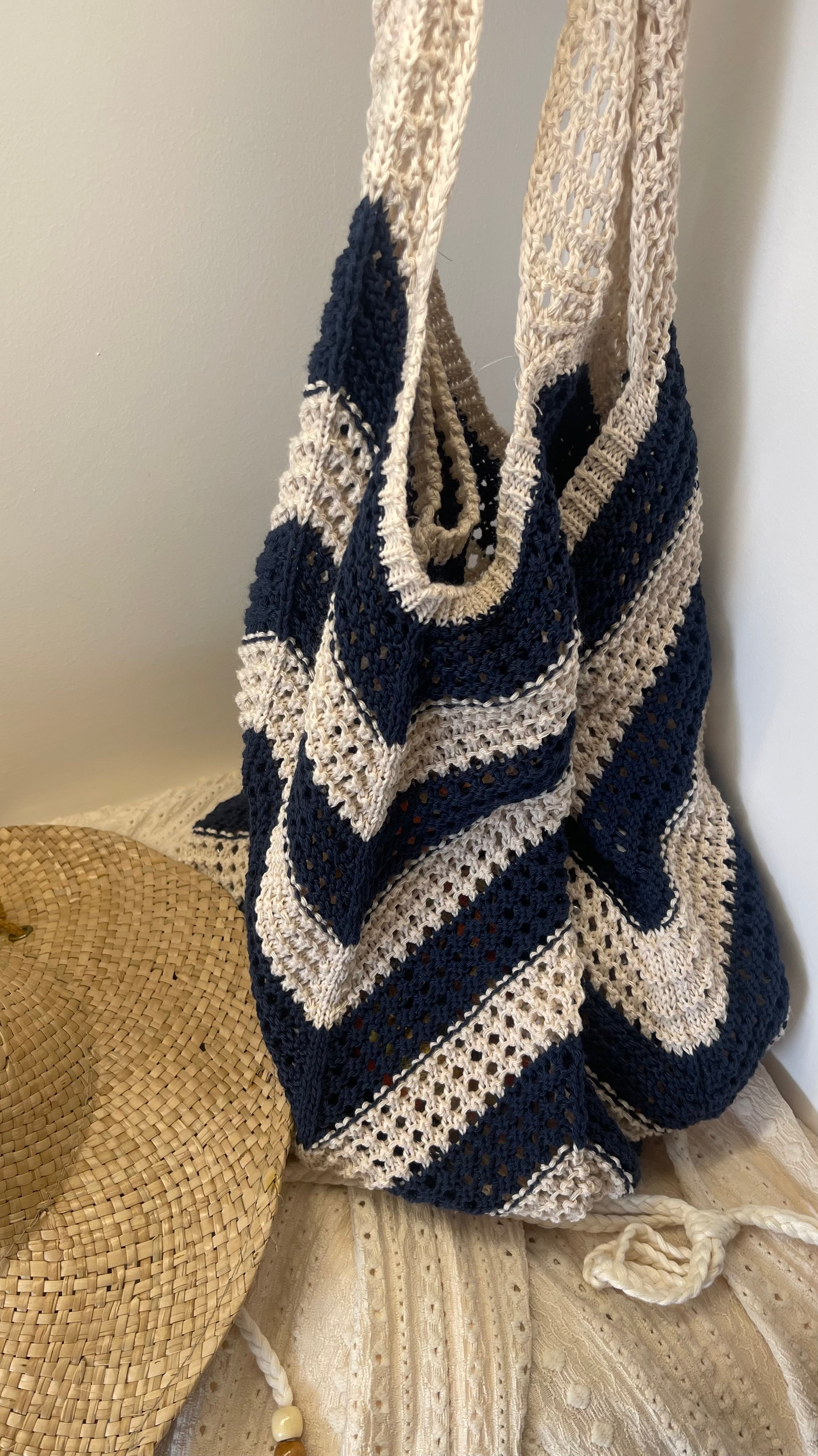 Maxi Bag Handmade Chevron Blu Notte