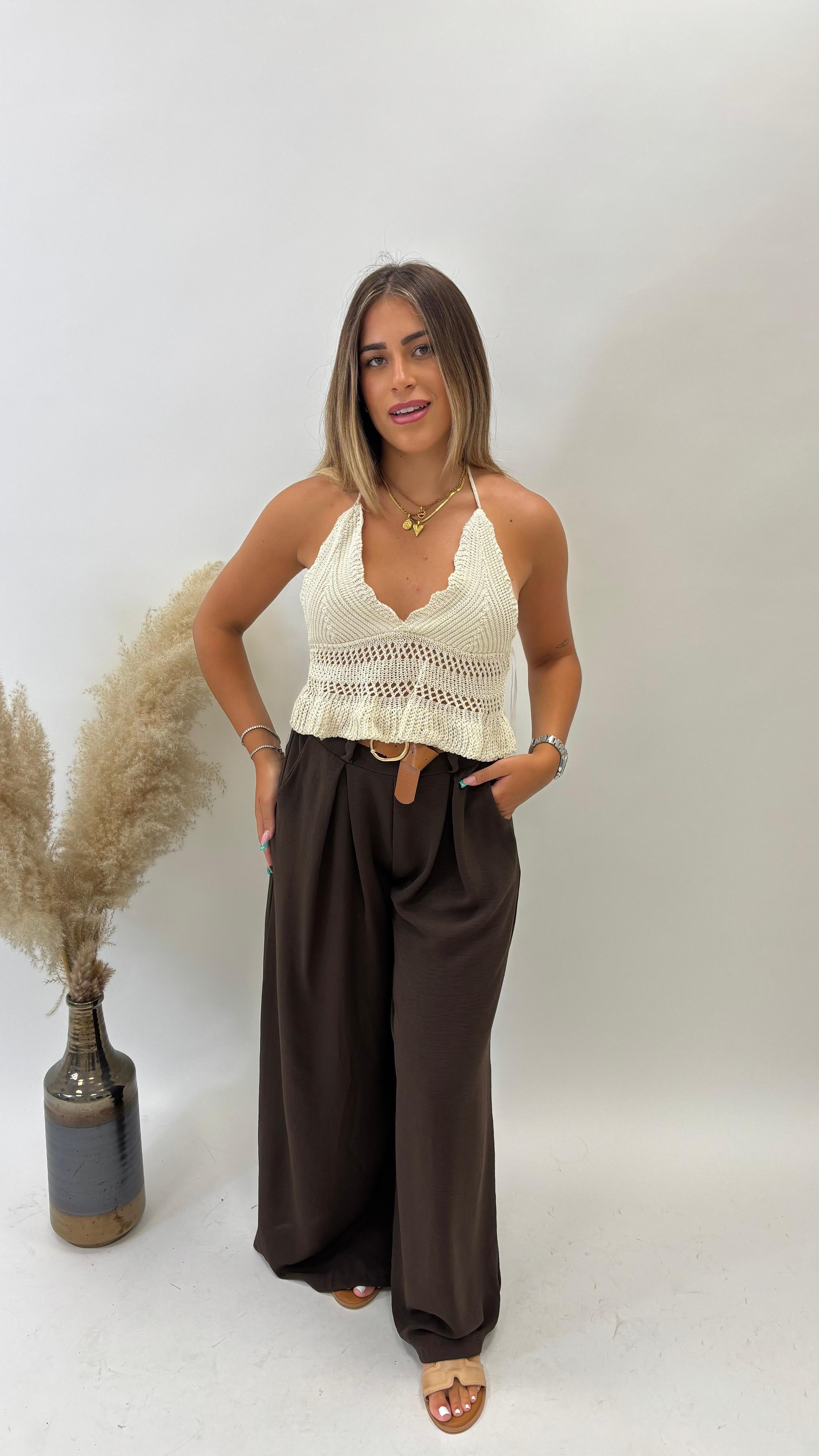 Pantalone Ampio Cinta Inclusa Cioccolato