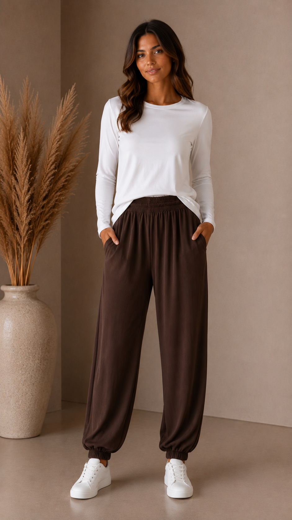 Pantalone Balloon Tessuto Classico Choco