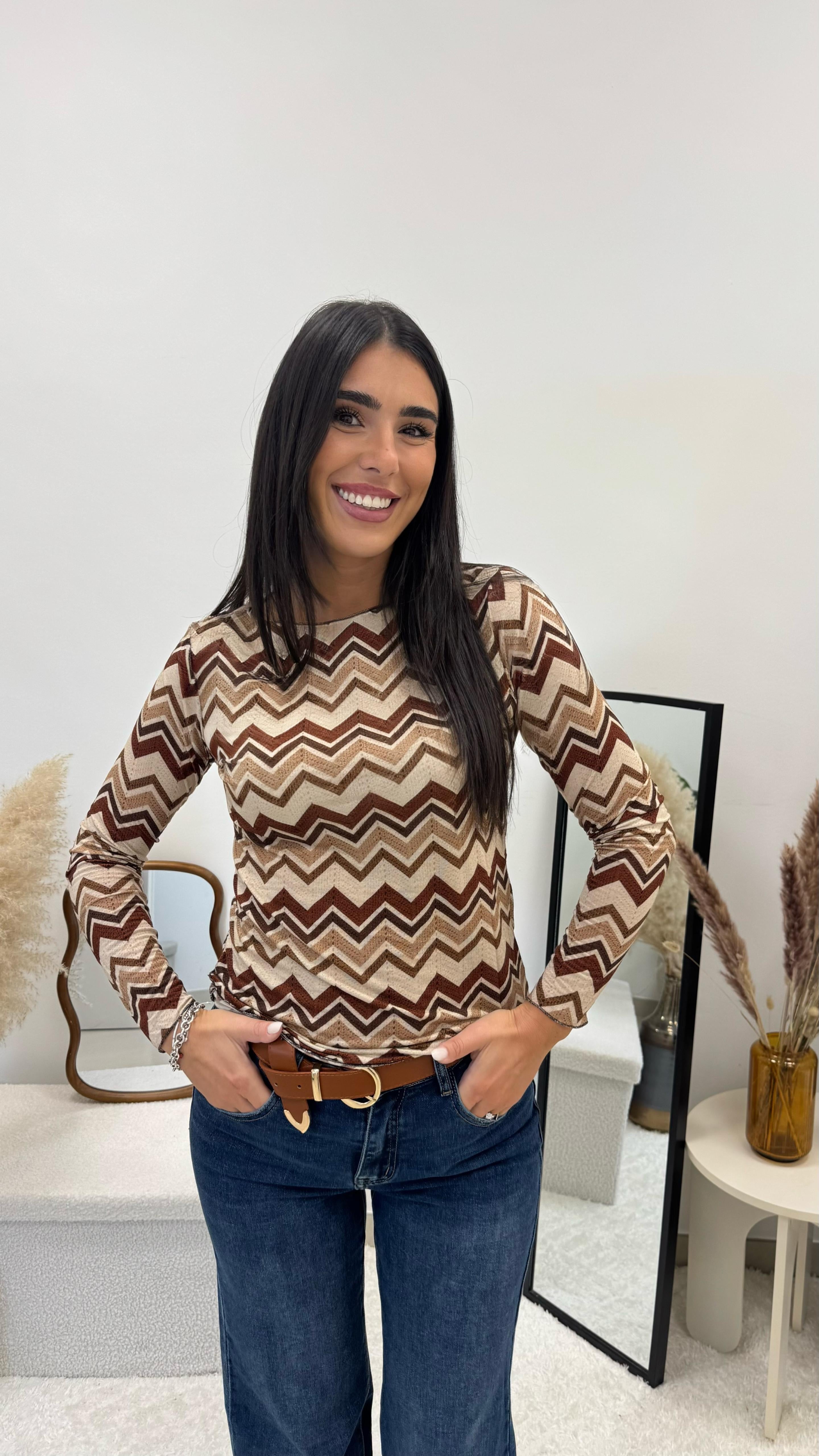 Maglia Cashmere Stampa ZigZag Nude💛