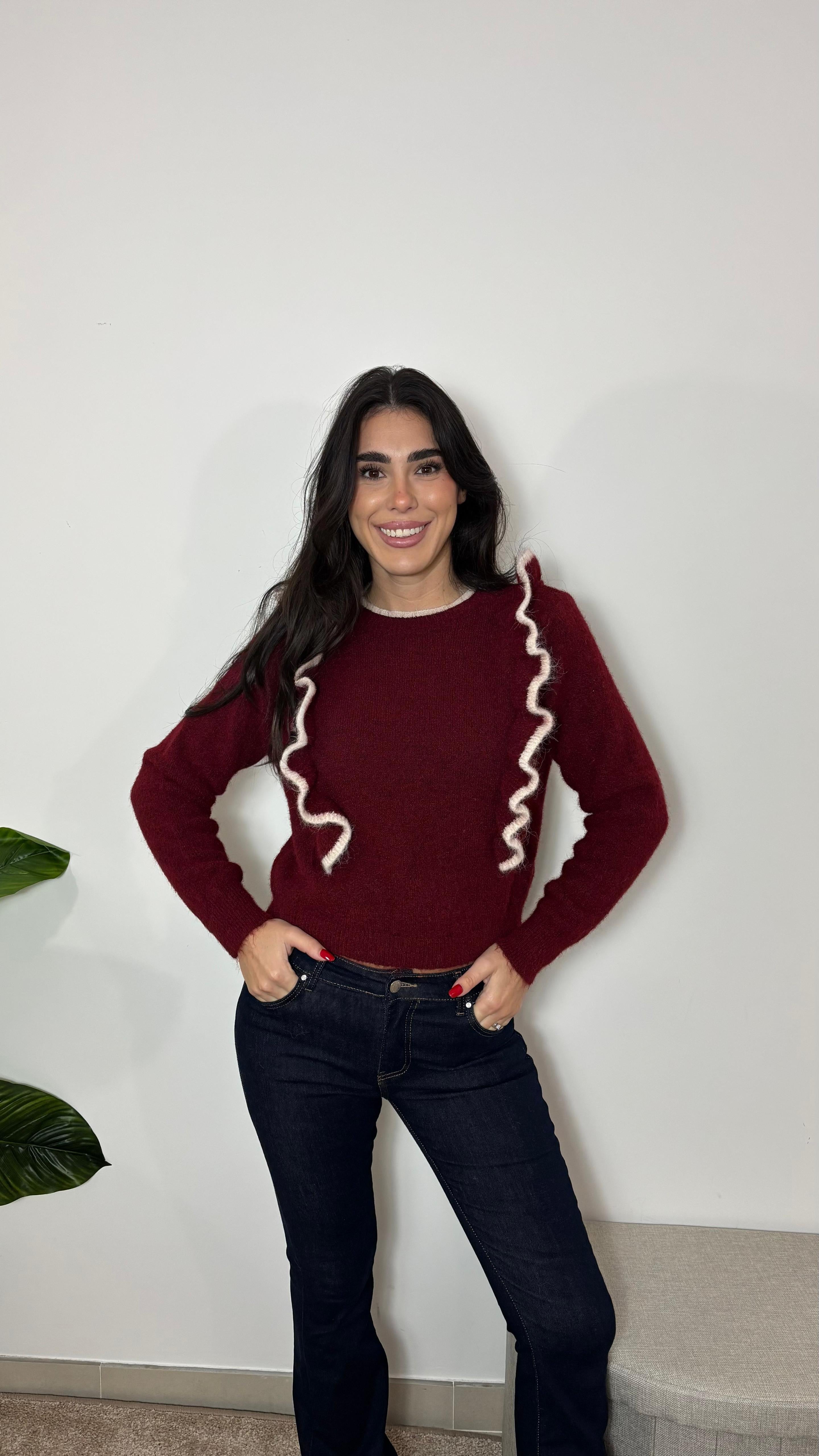 Pull Cozy Ruffles Burgundy