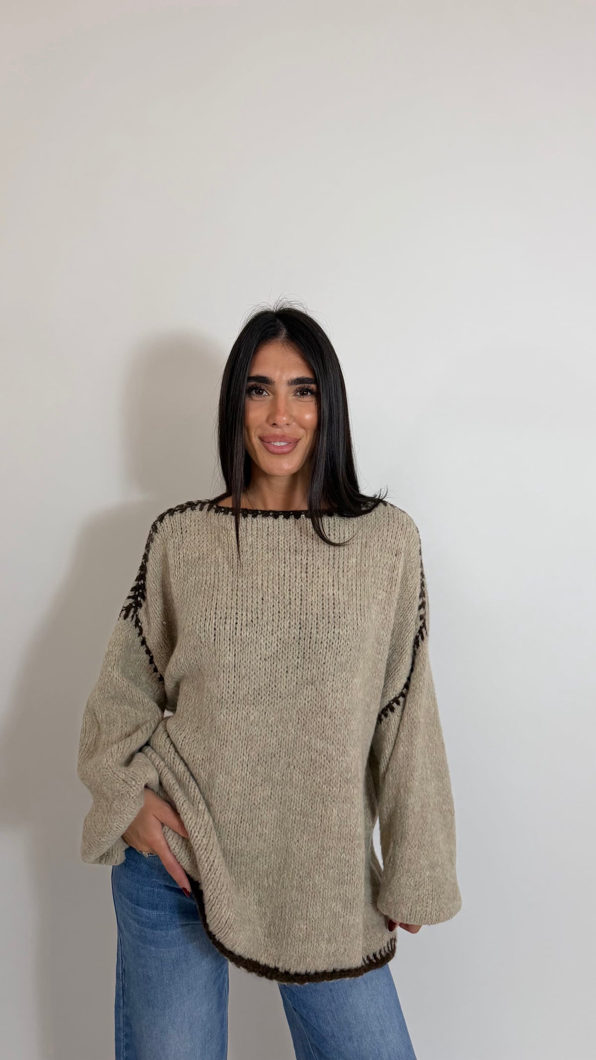Pull Contrast Stitch Ecru