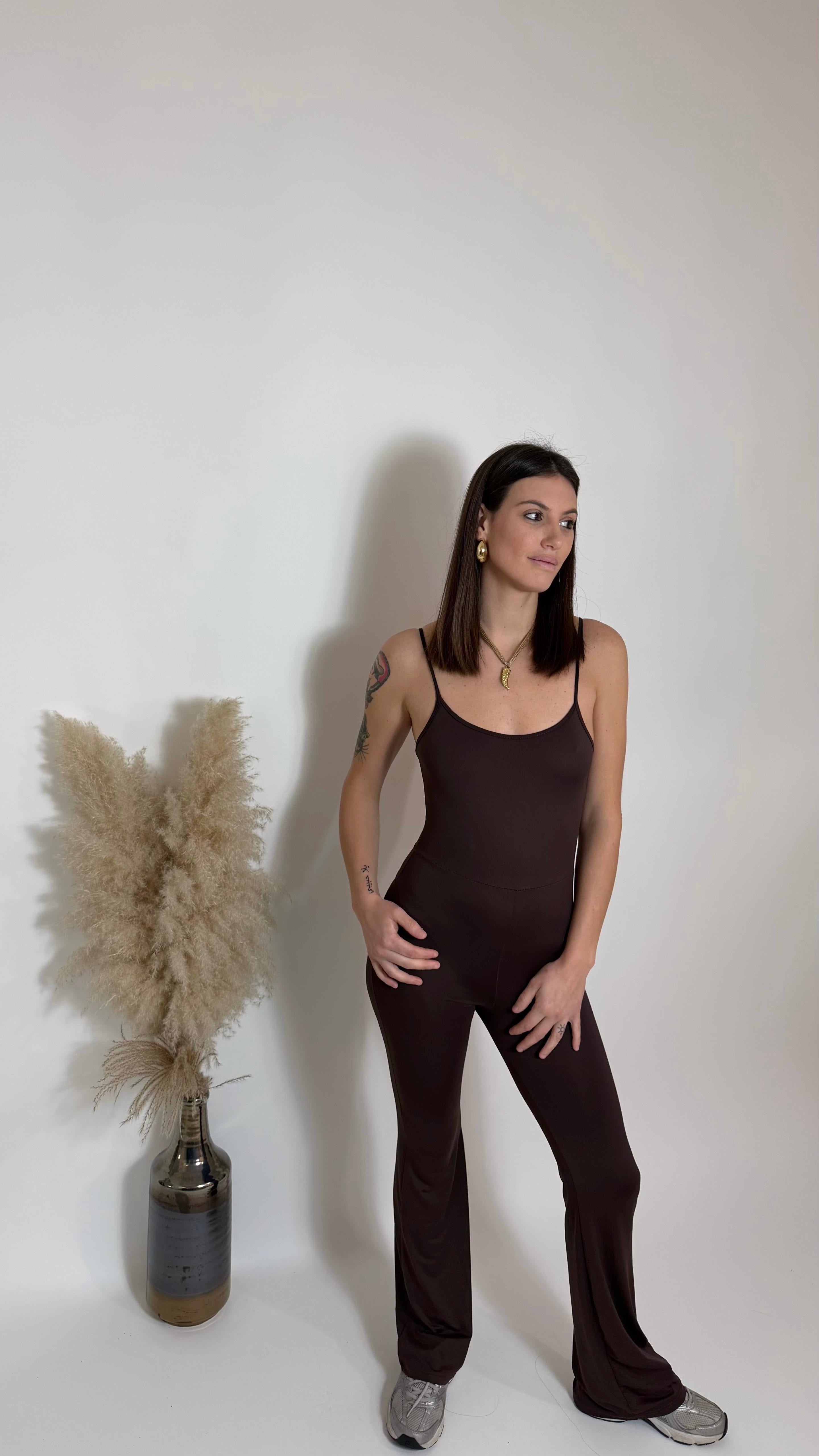 Jumpsuit Second Skin - Bretella Sottile - Flare / Choco