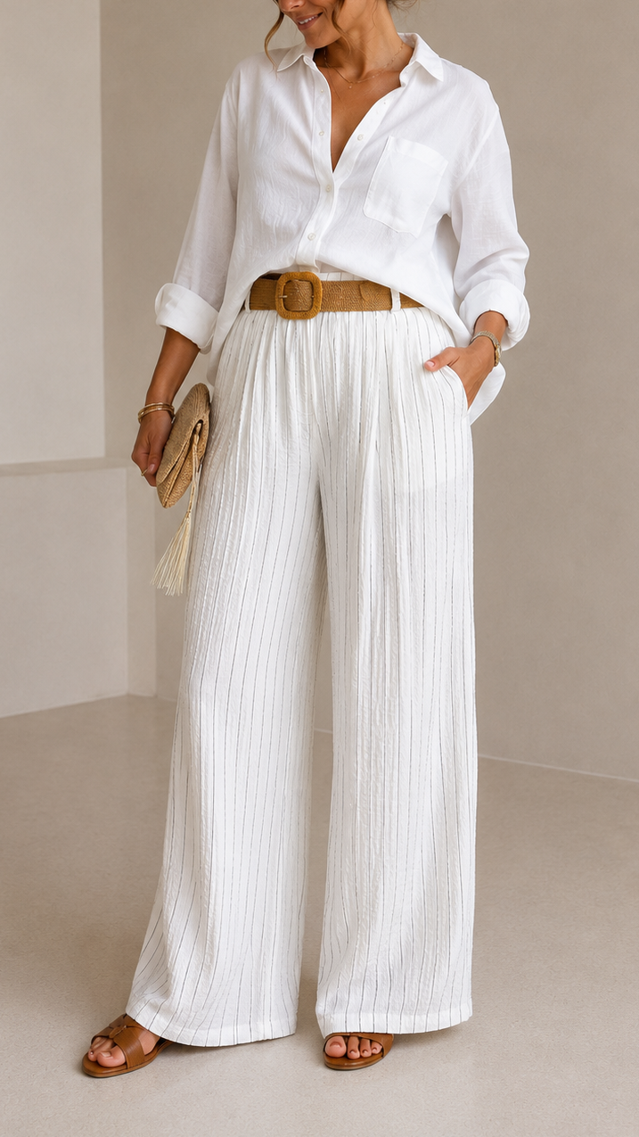 Pantalone Gesso con Cintura Bianco