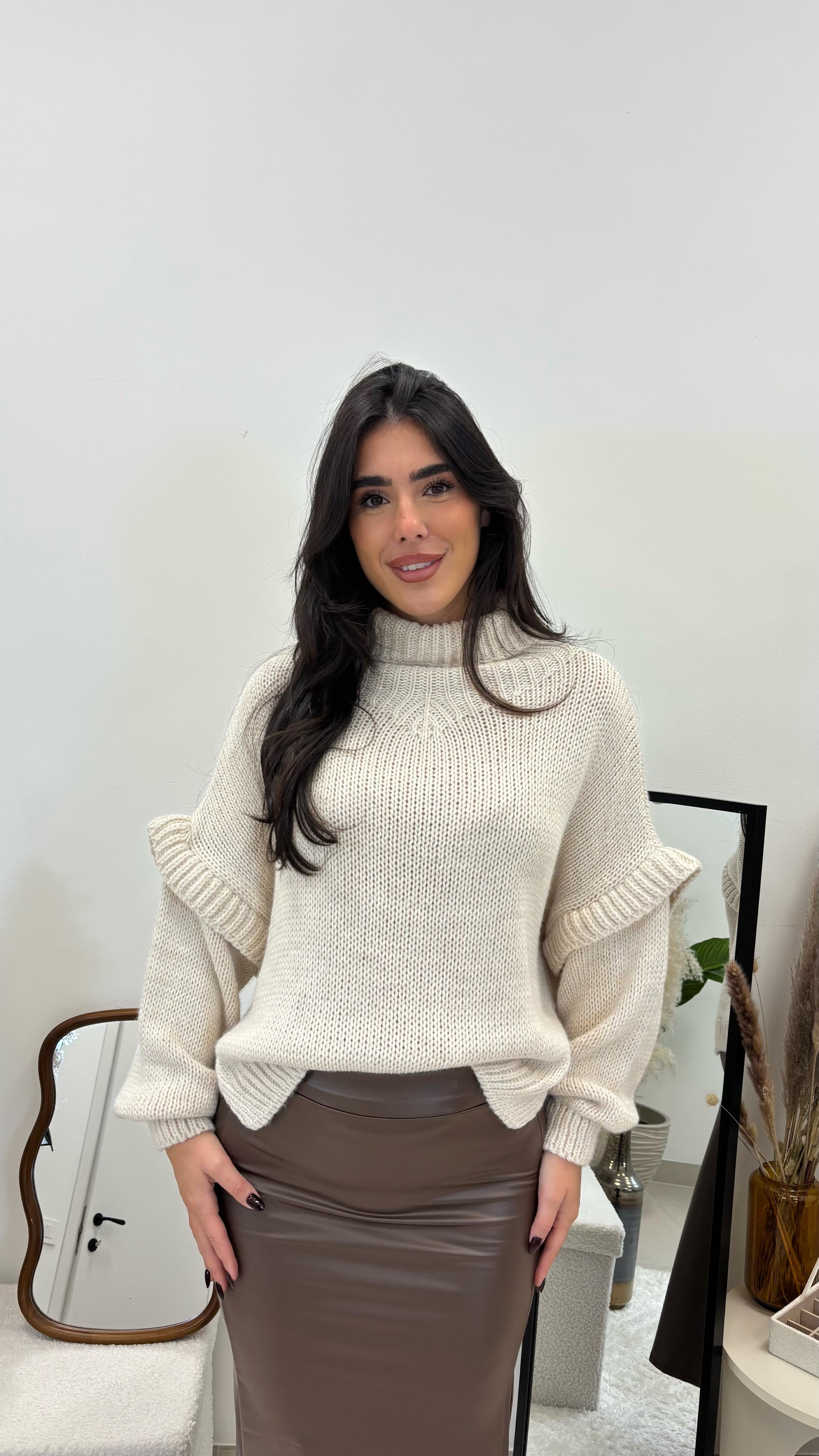 Pull Oversize Manica con Rouches Burro