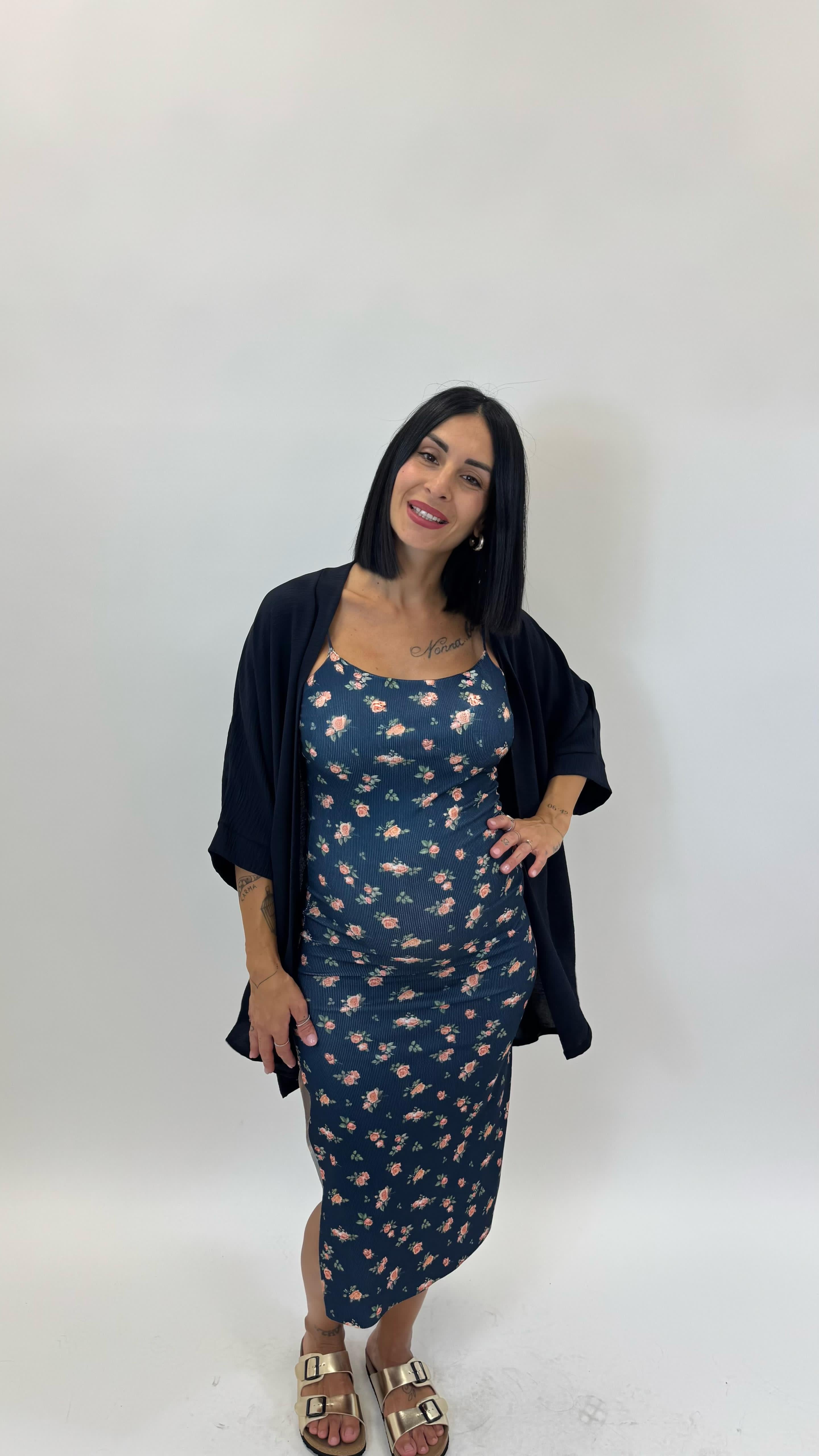 Abito Coste Basic Flowers Blu Notte