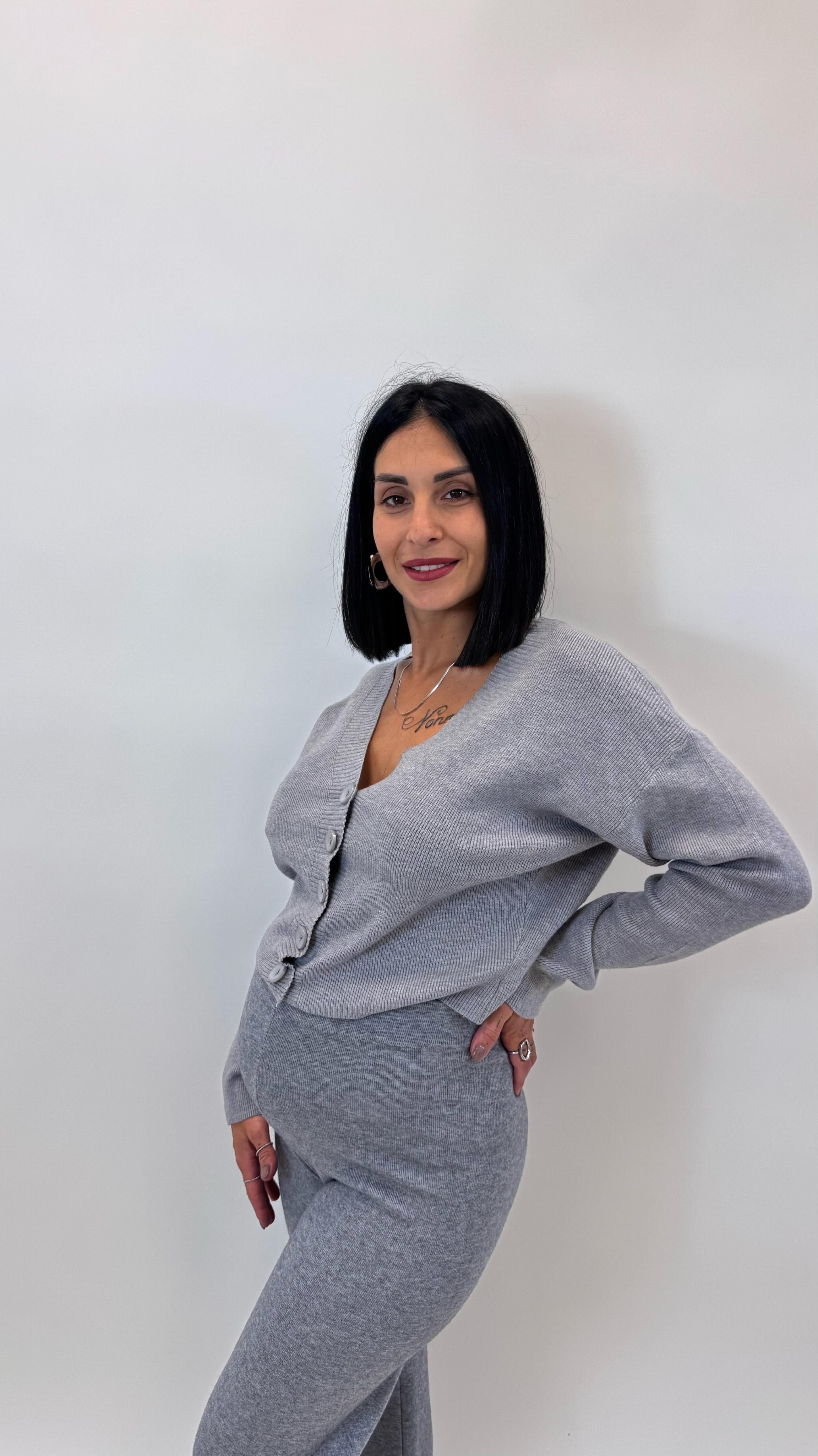 Pull Bottoncini Maglina Morbida Grigio Perla