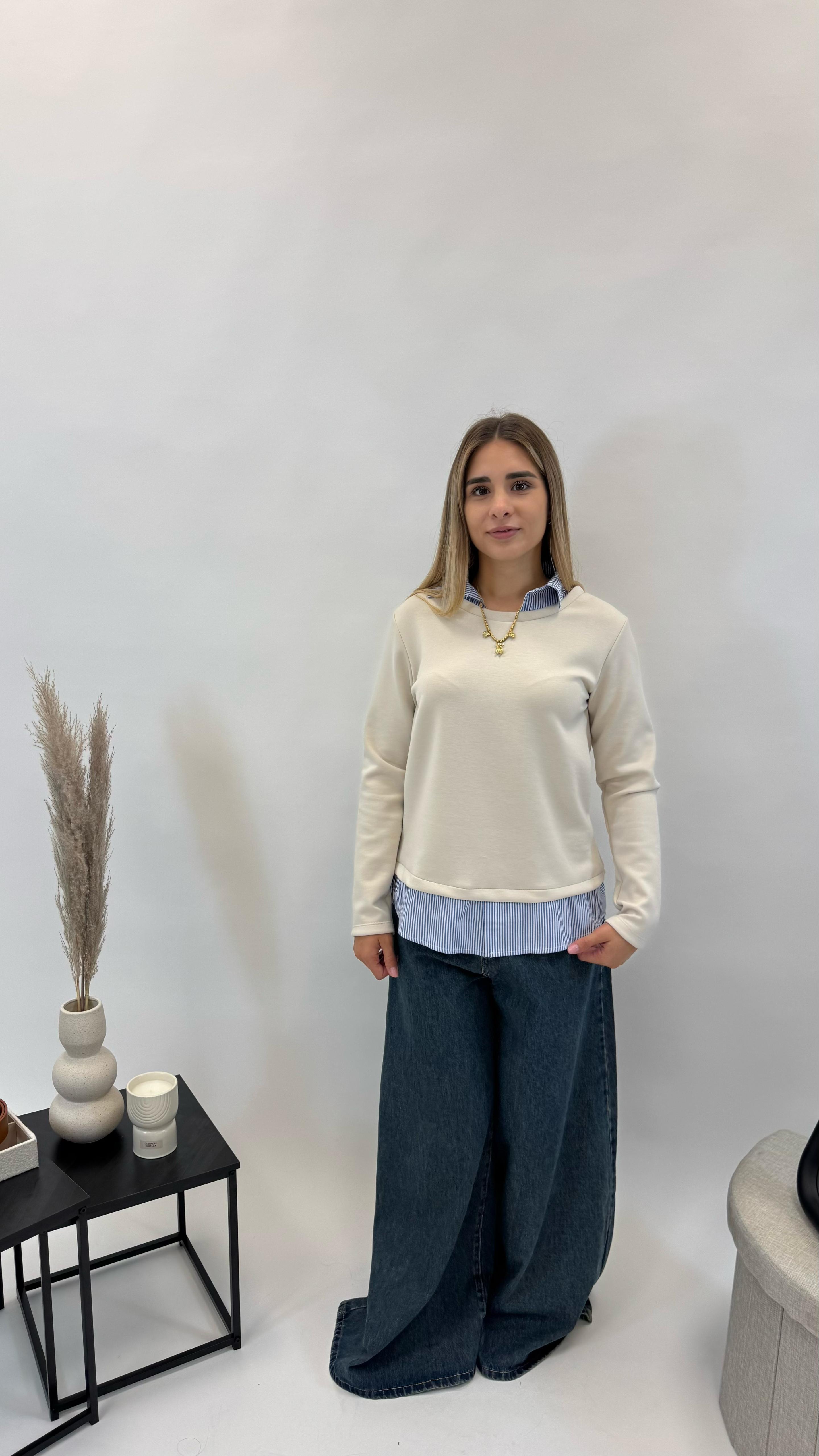 Felpa Camicia Cucita Burro