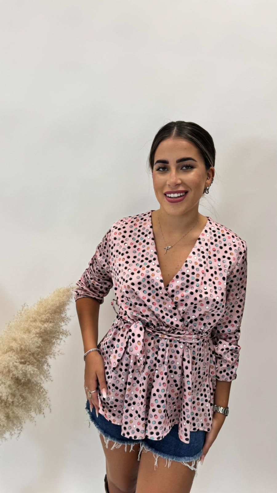 Blusa Scollo V effetto Silk Rosa