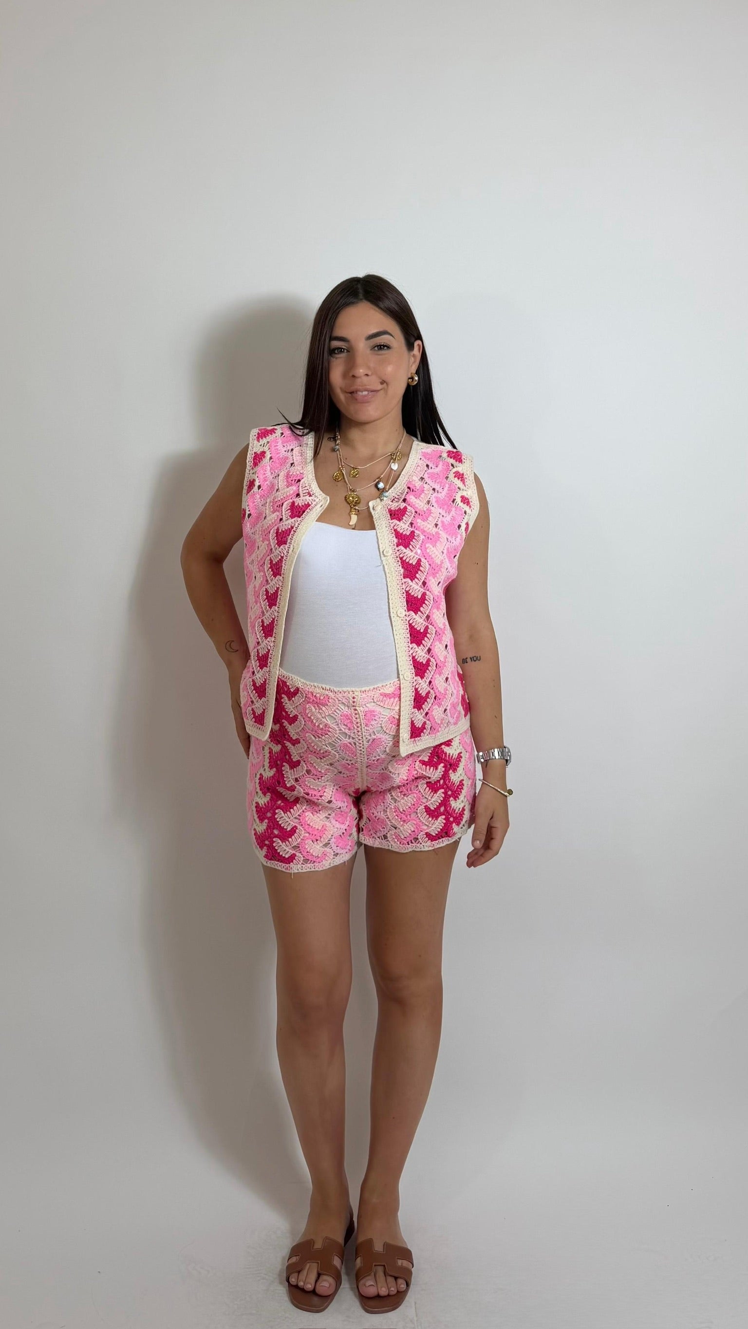 Set Crochet Rainbow Pink
