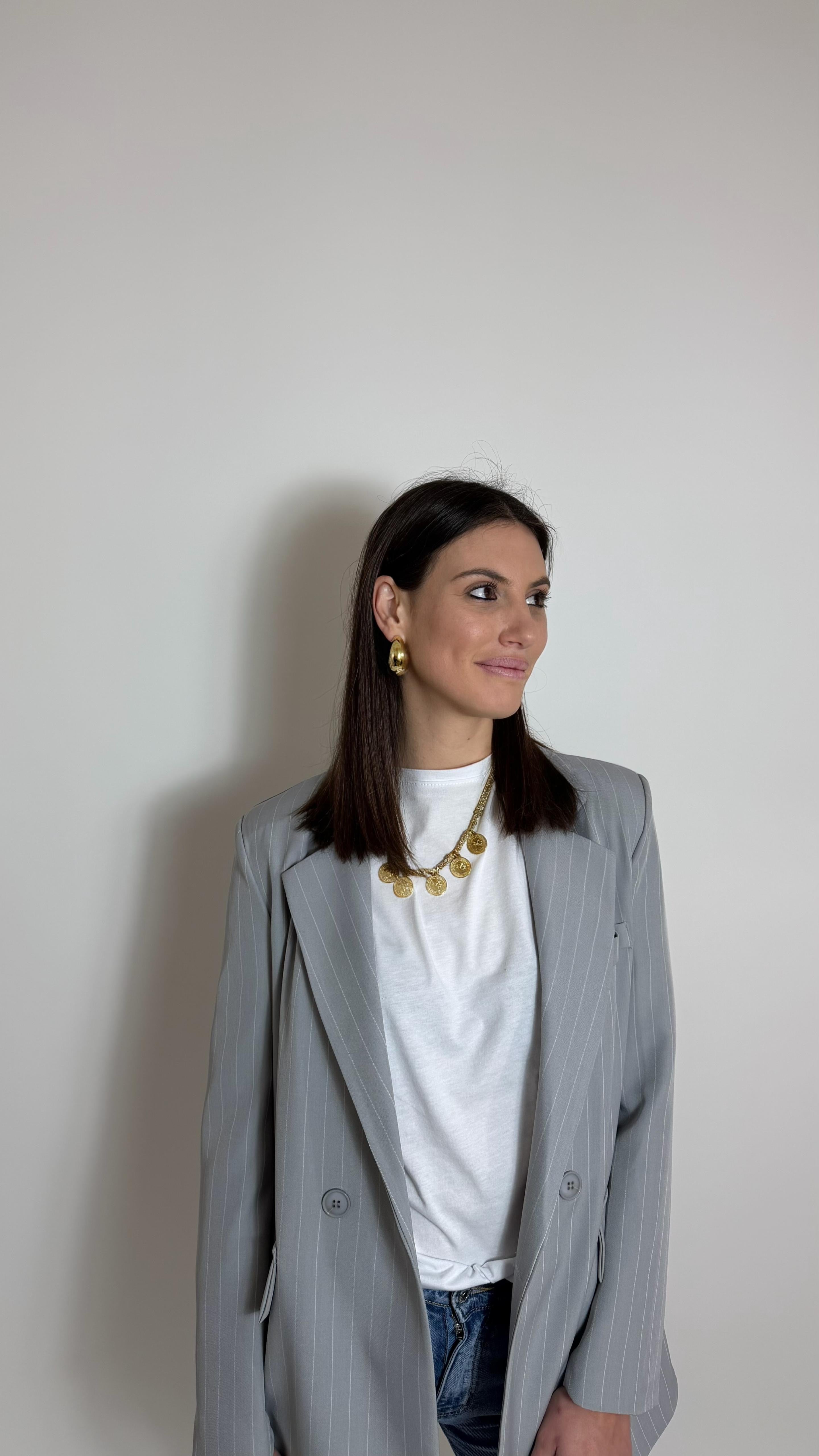 Giacca Gesso Doppiopetto Grigio Perla