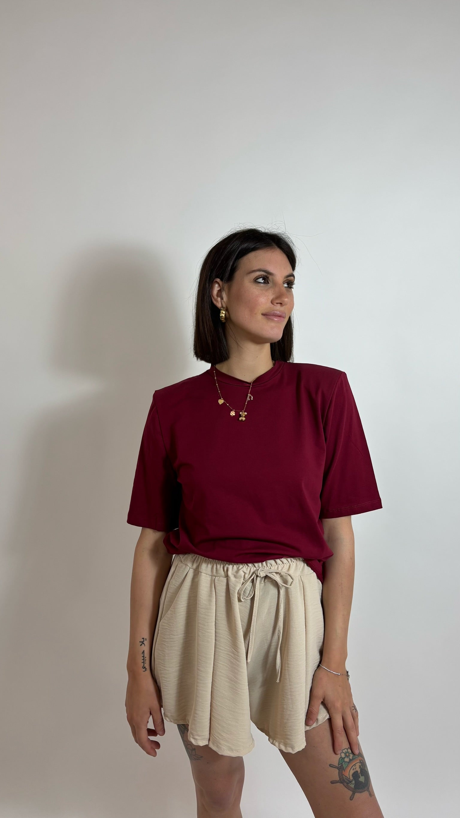 T-shirt con Spalline Bordeaux