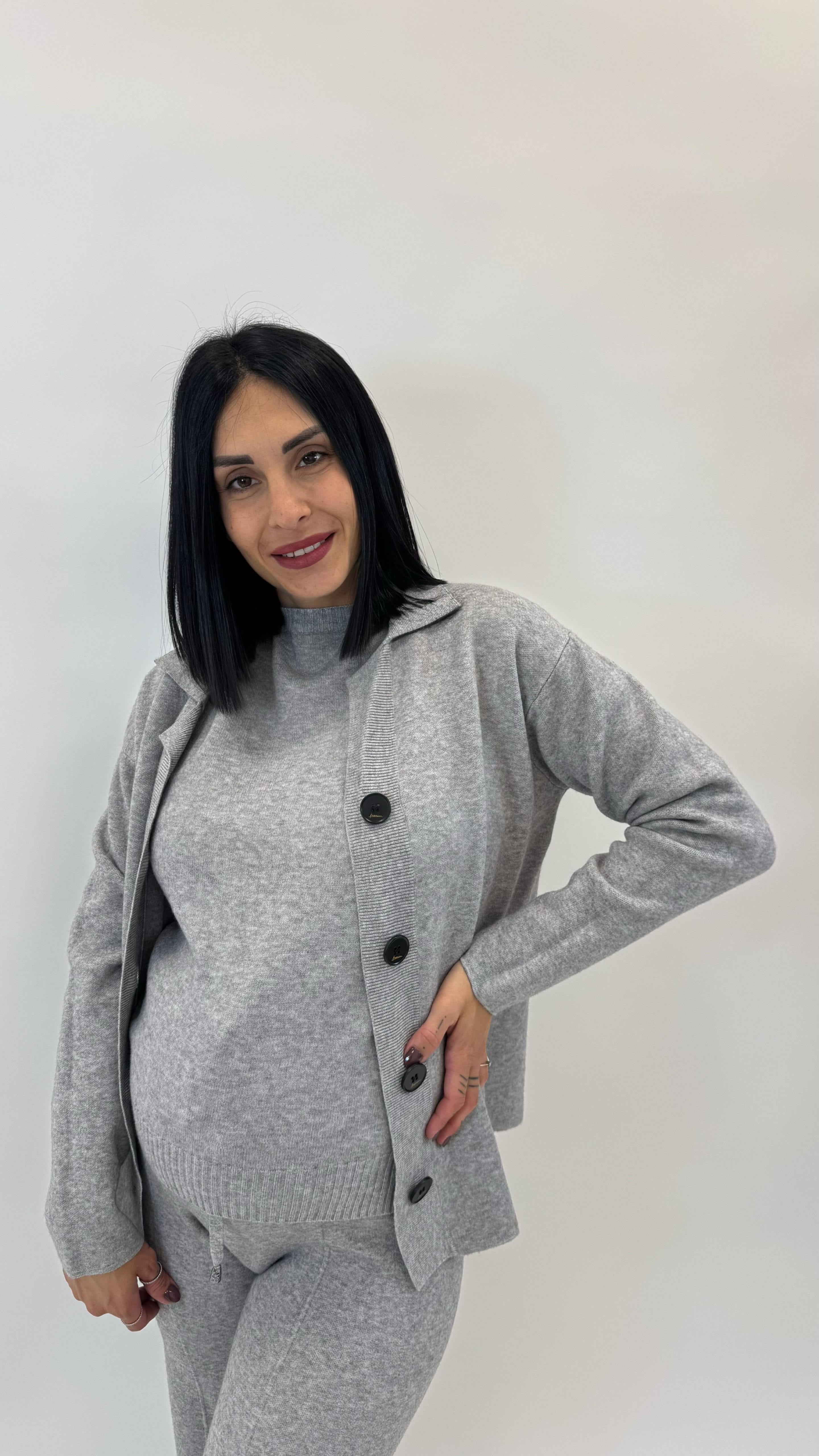 Cardigan Polo Top Quality Grigio Perla