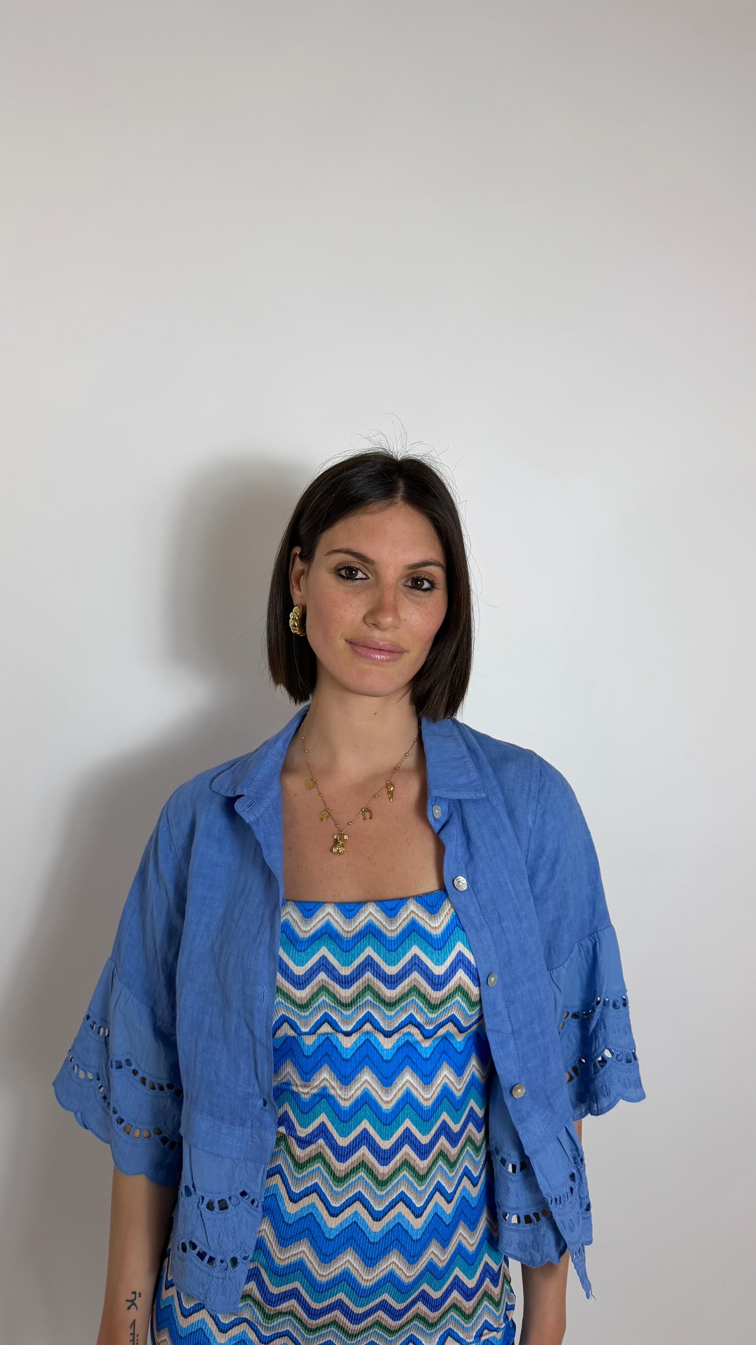Camicia Crop Lino Sky