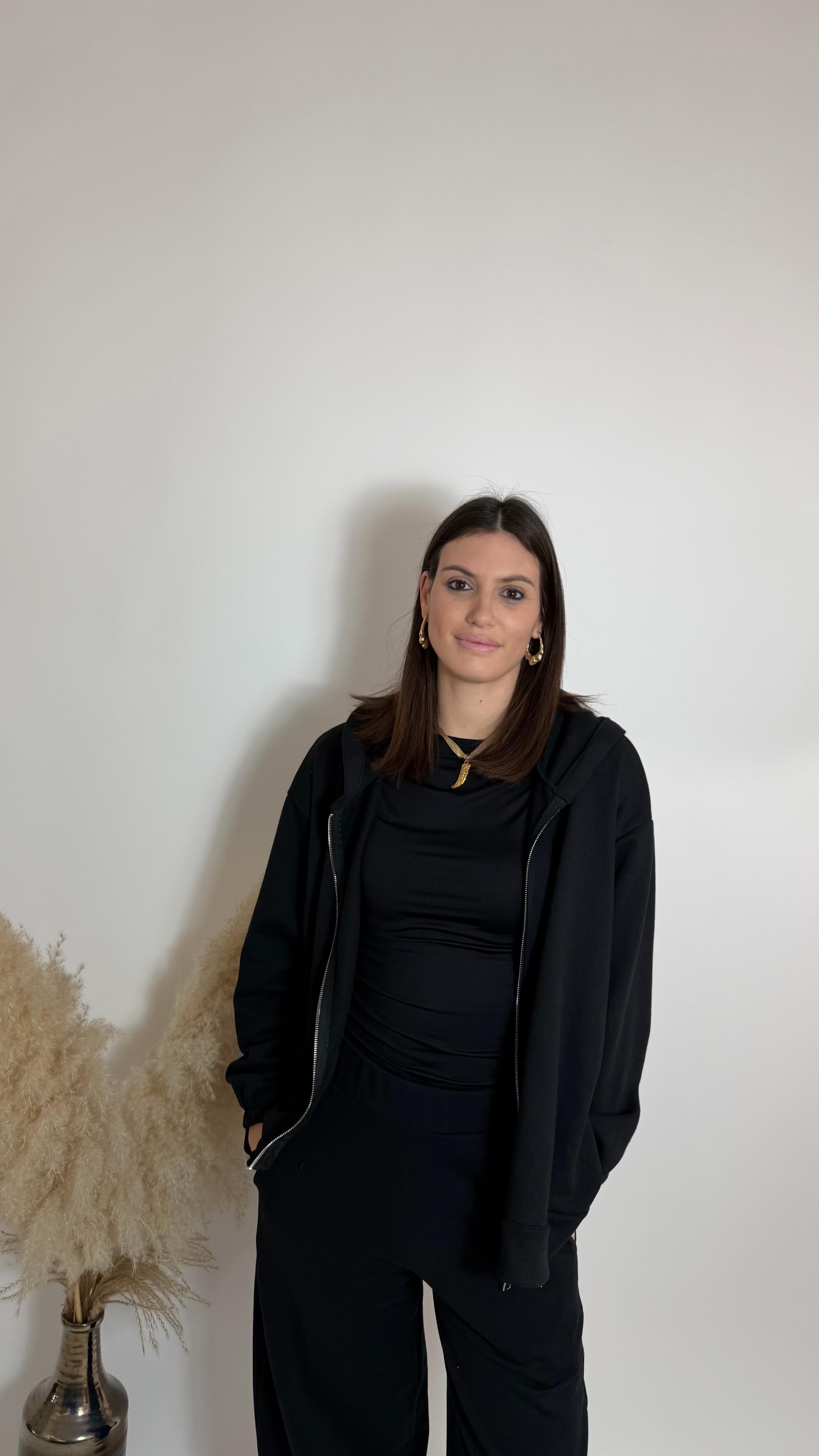 Felpa Cozy Con Zip Nera