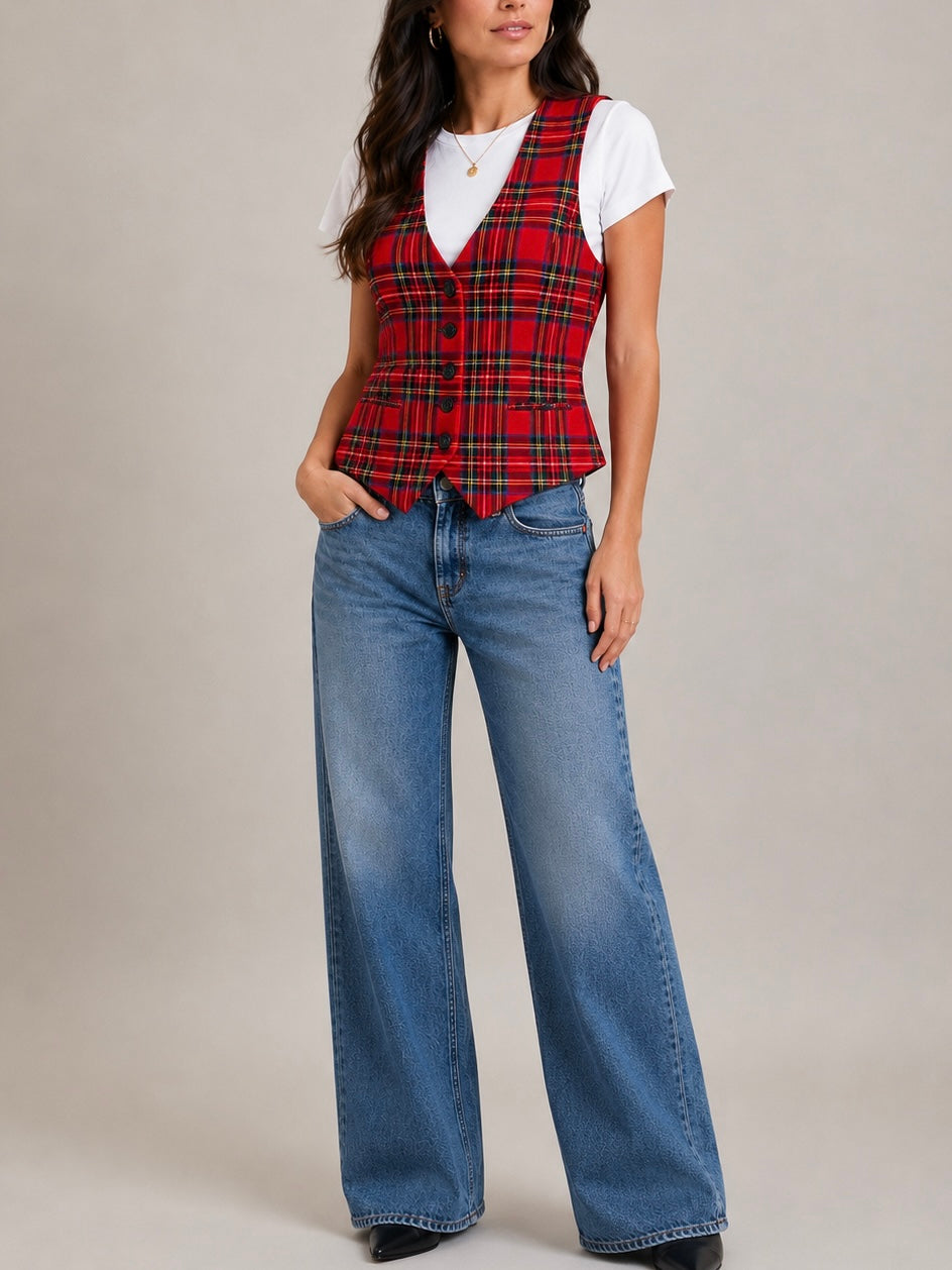 Gilet Tartan Rosso