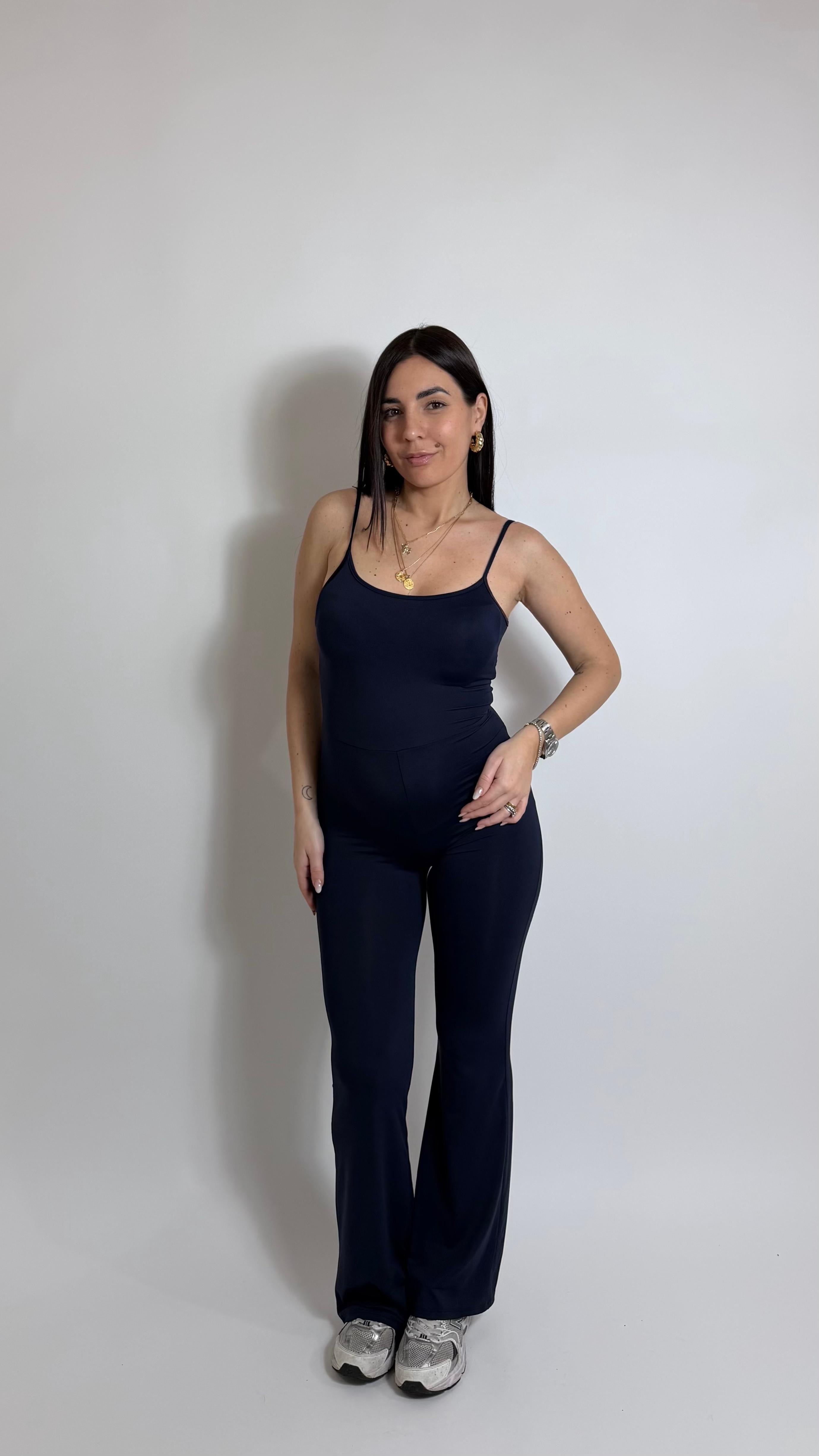 Jumpsuit Second Skin - Bretella Sottile - Flare / Blu Notte