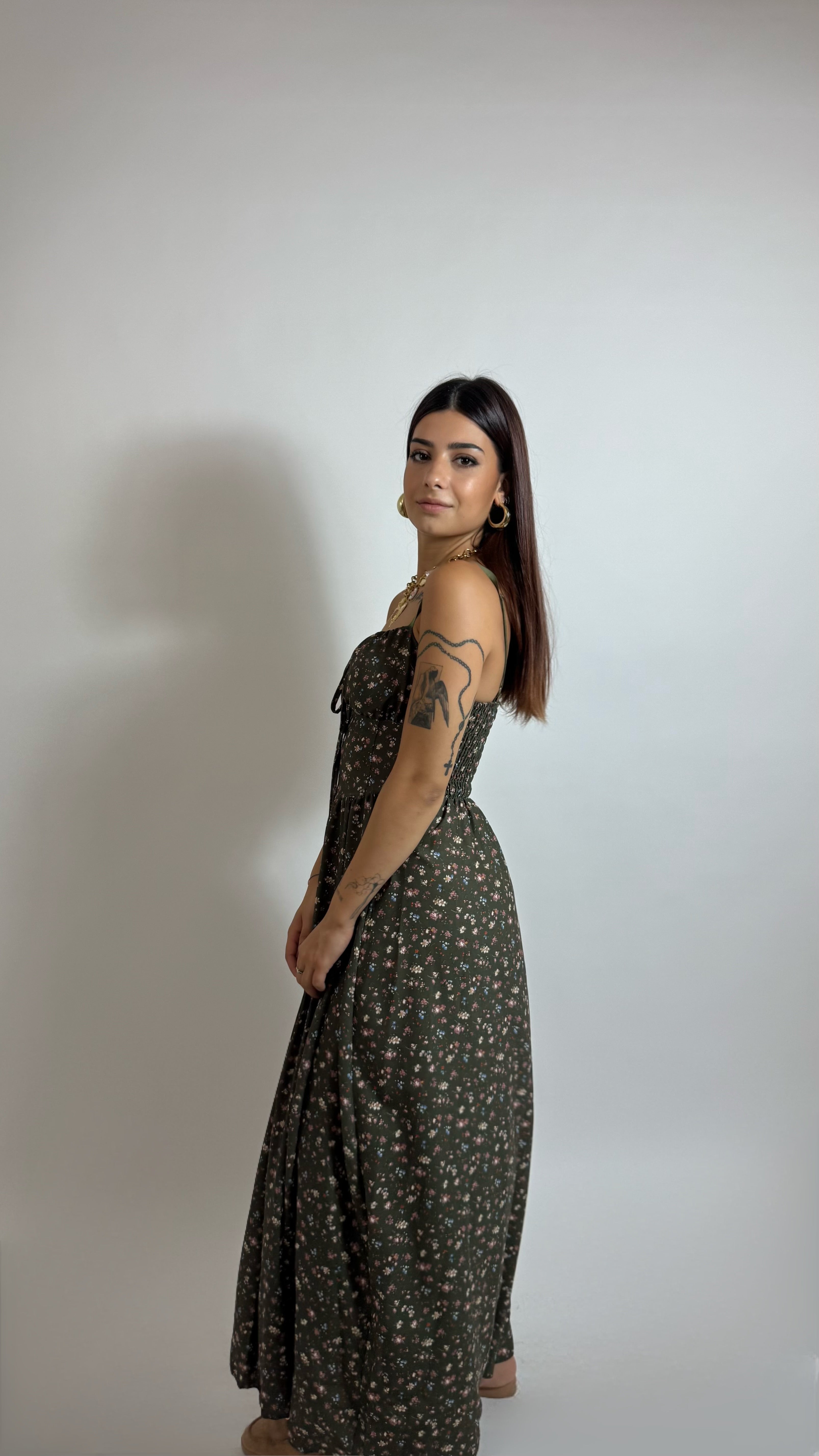 Abito Greta Flowers Verde Utility