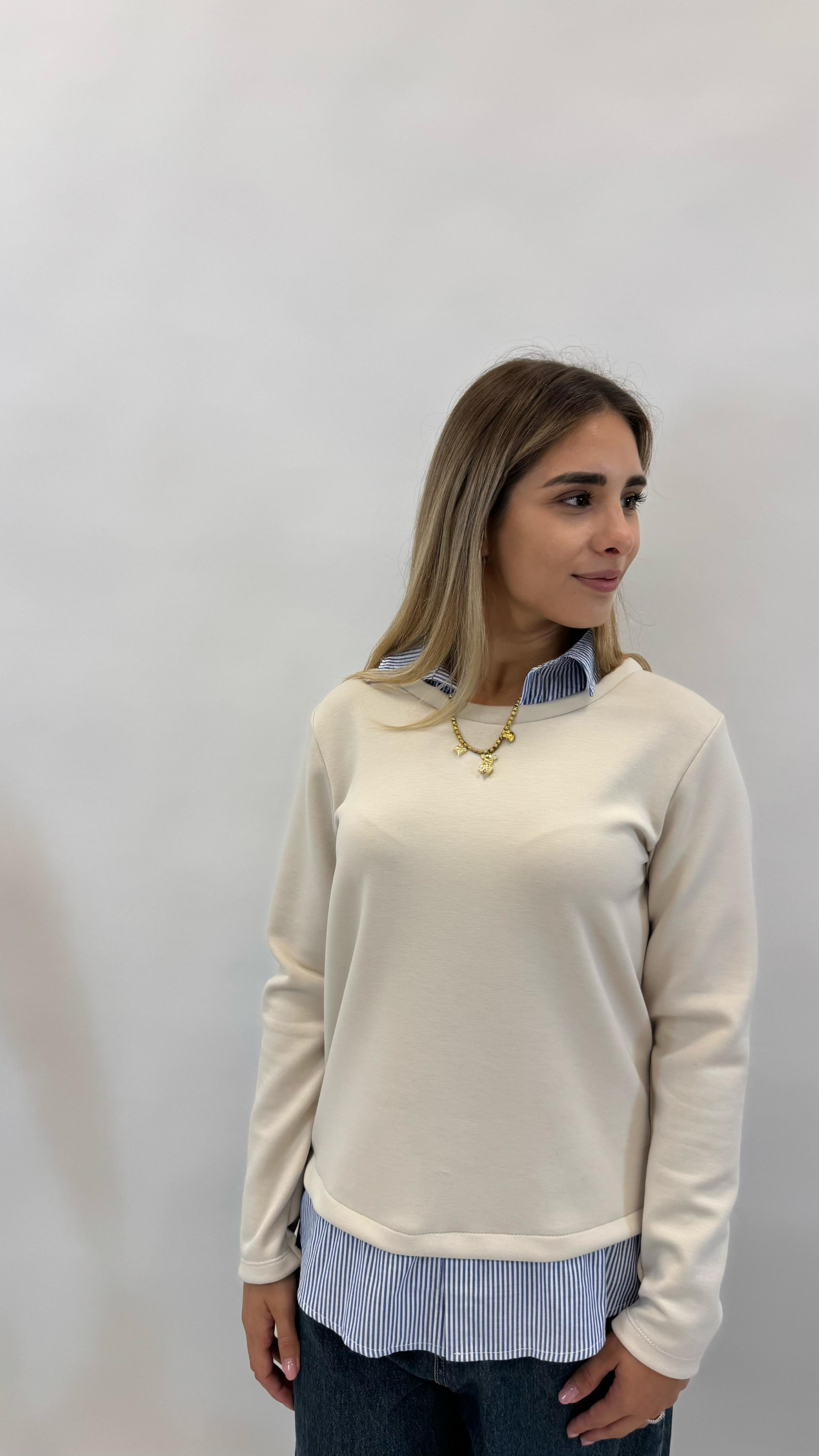 Felpa Camicia Cucita Burro
