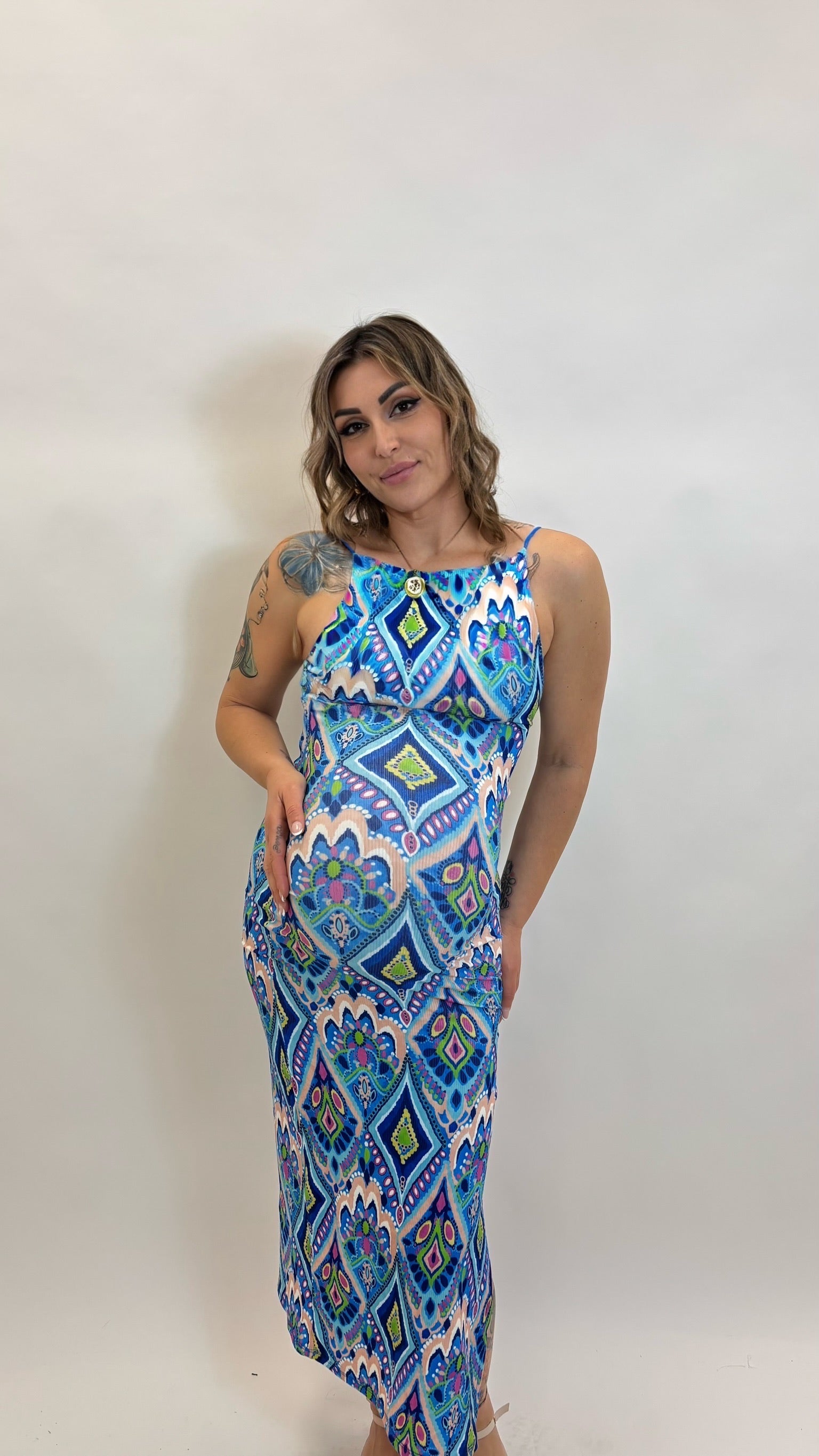 Abito Boho Stampa Blu