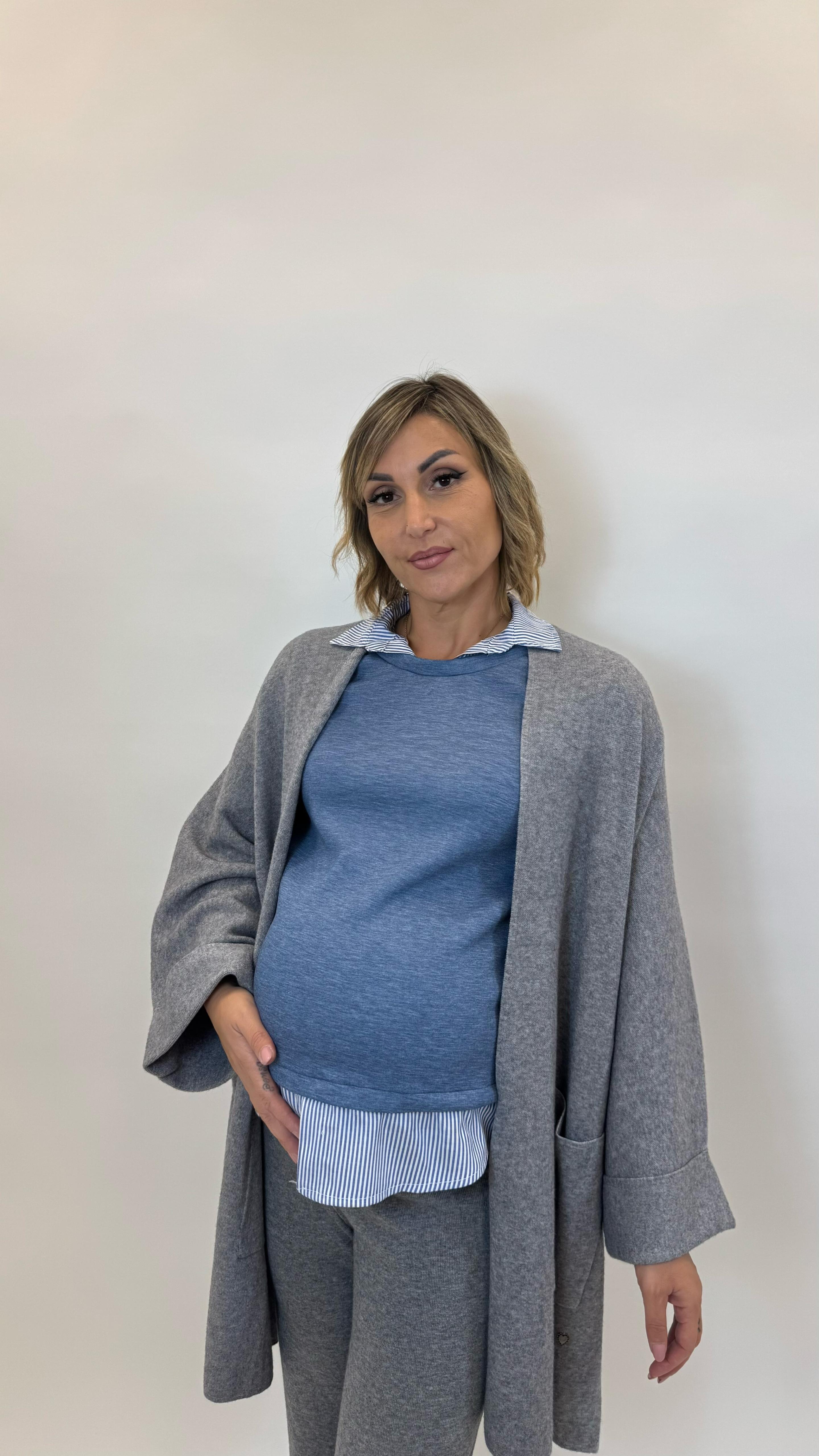 Felpa Camicia Cucita Ceruleo