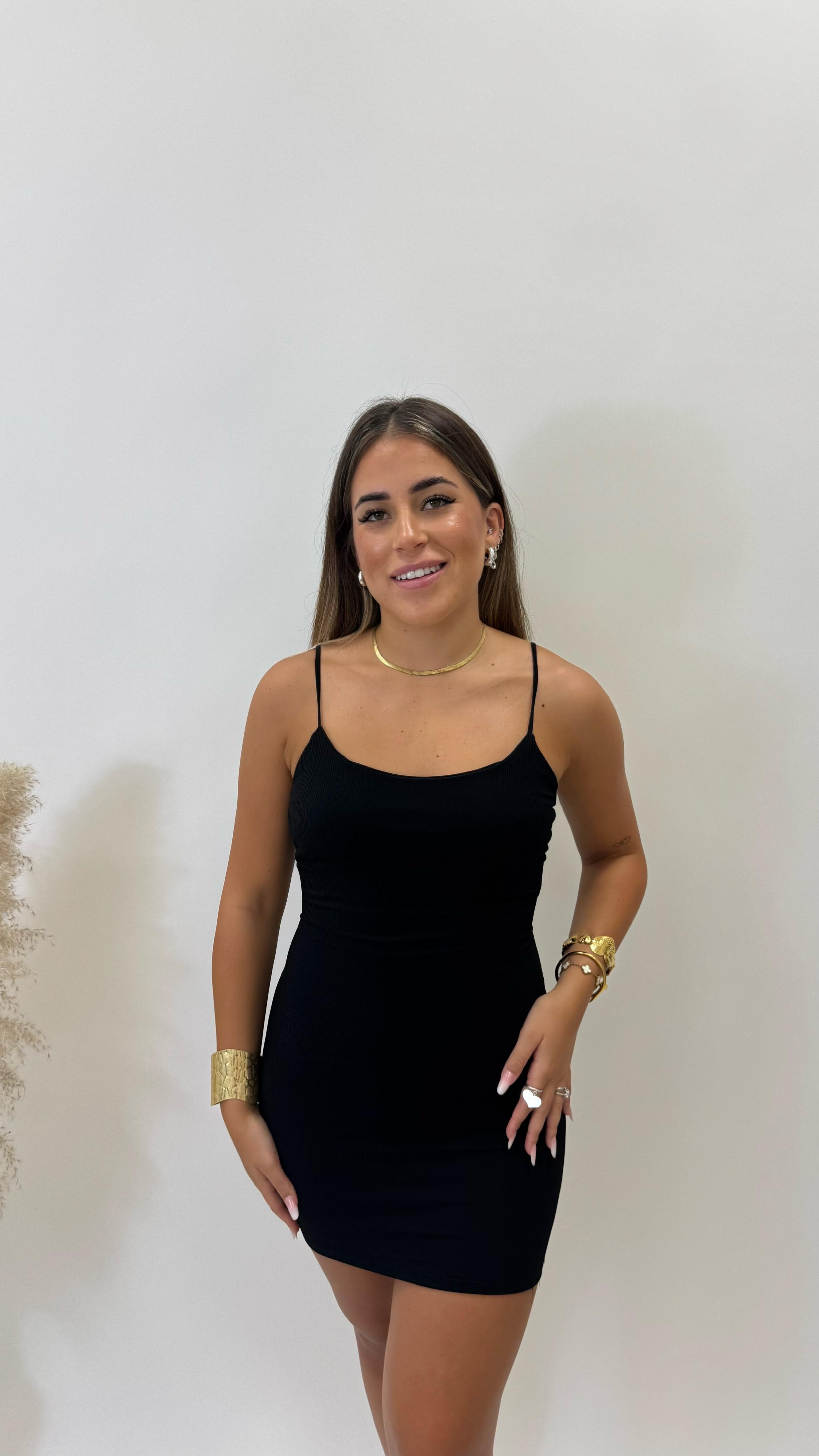 Minidress Basic Bretella Sottile Nero