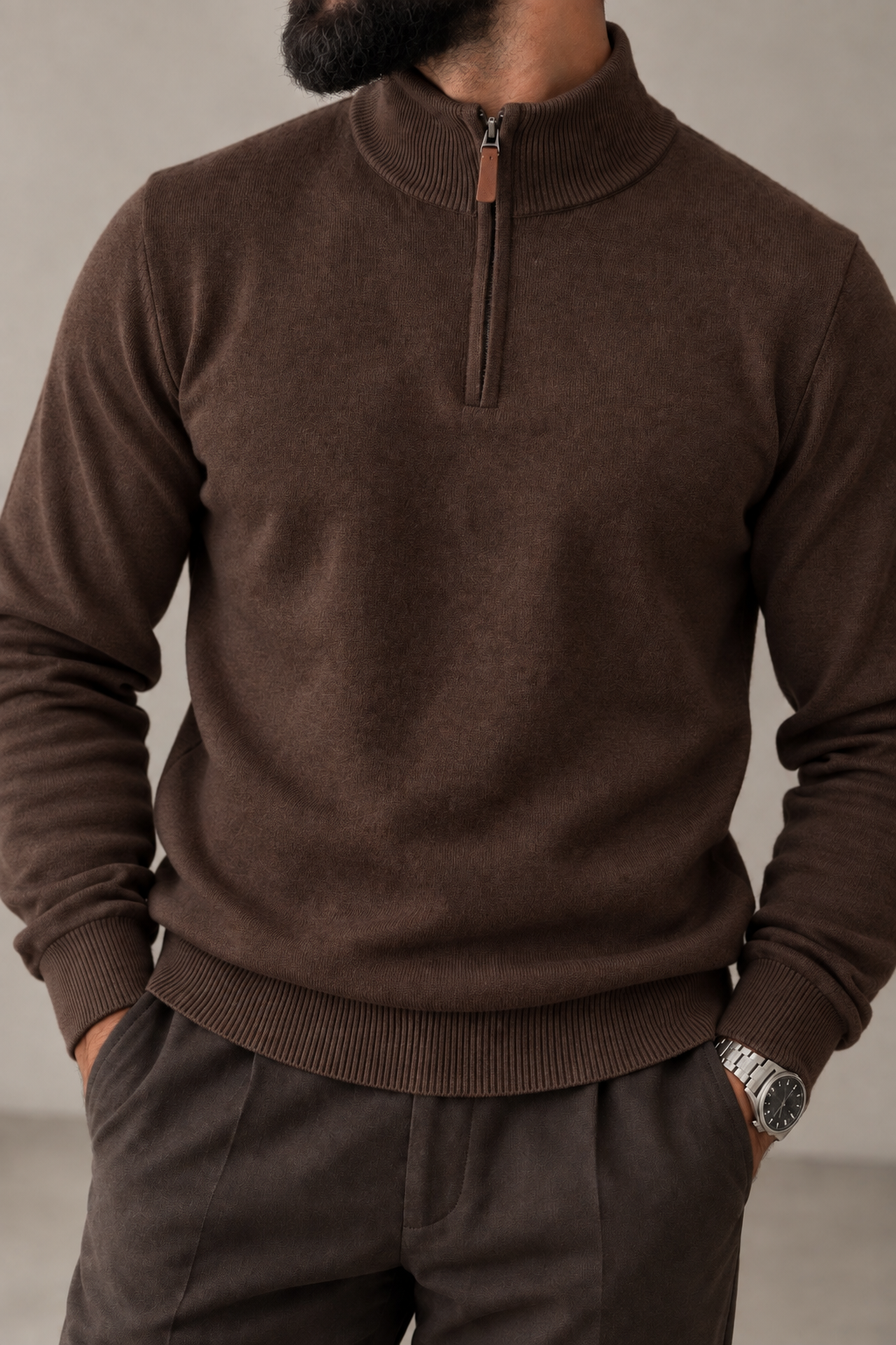 Maglia Uomo Zip Essential Choco