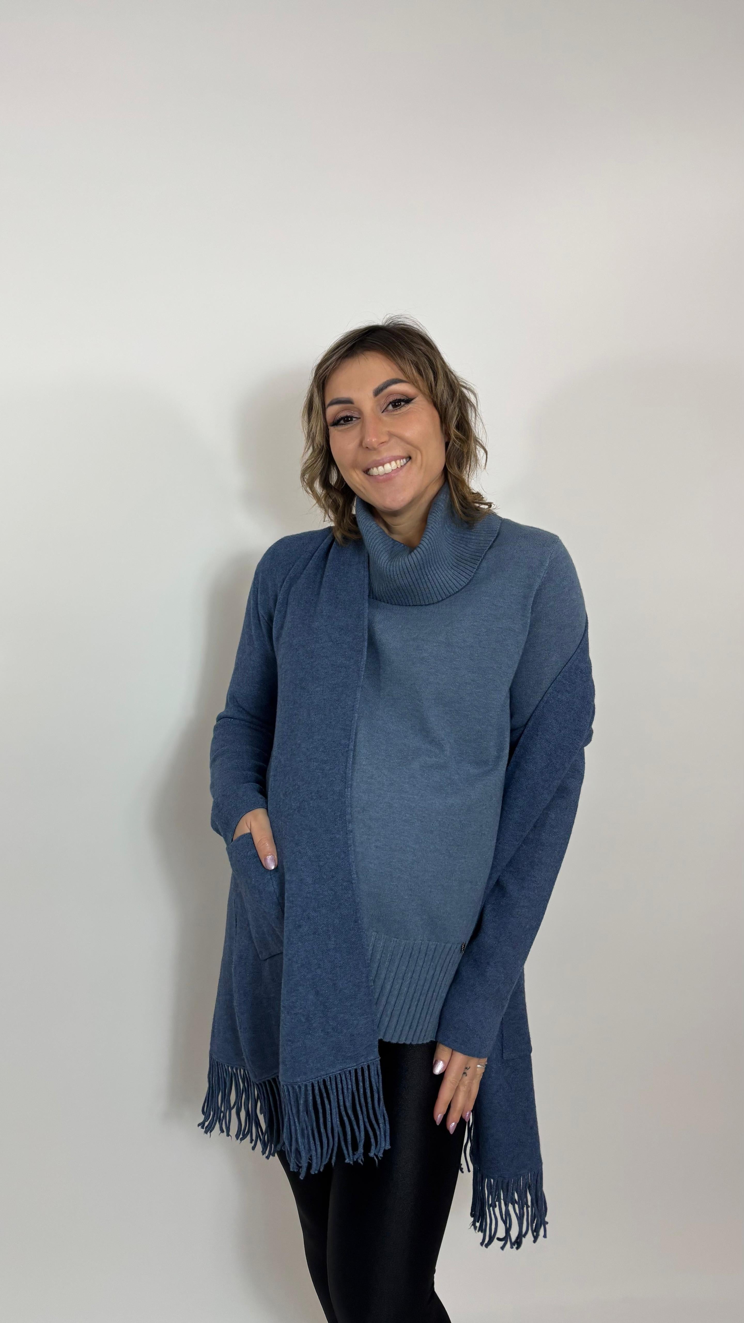 Cardigan Pocket Fringe Ceruleo