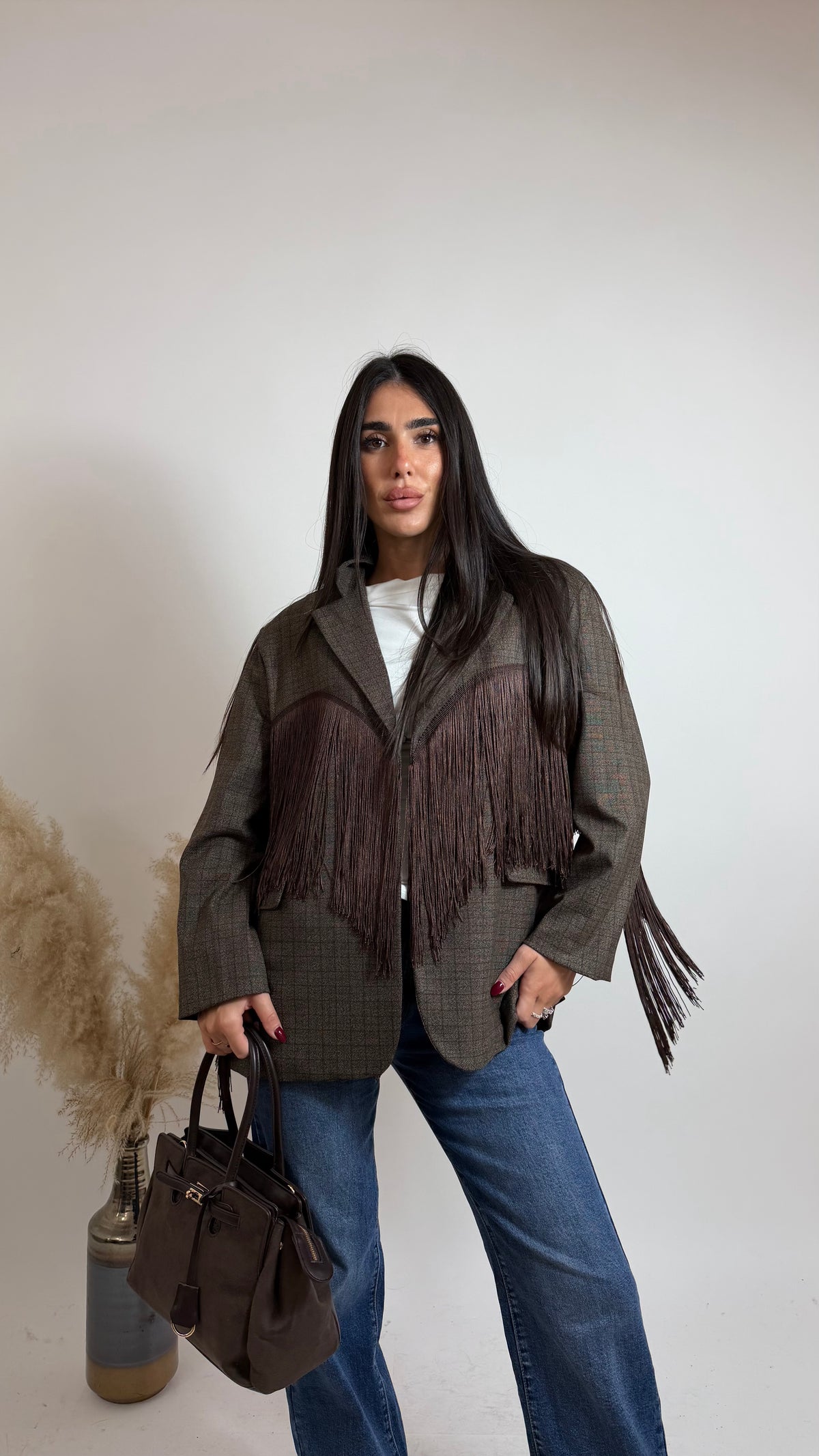 Blazer Check Fringe Choco