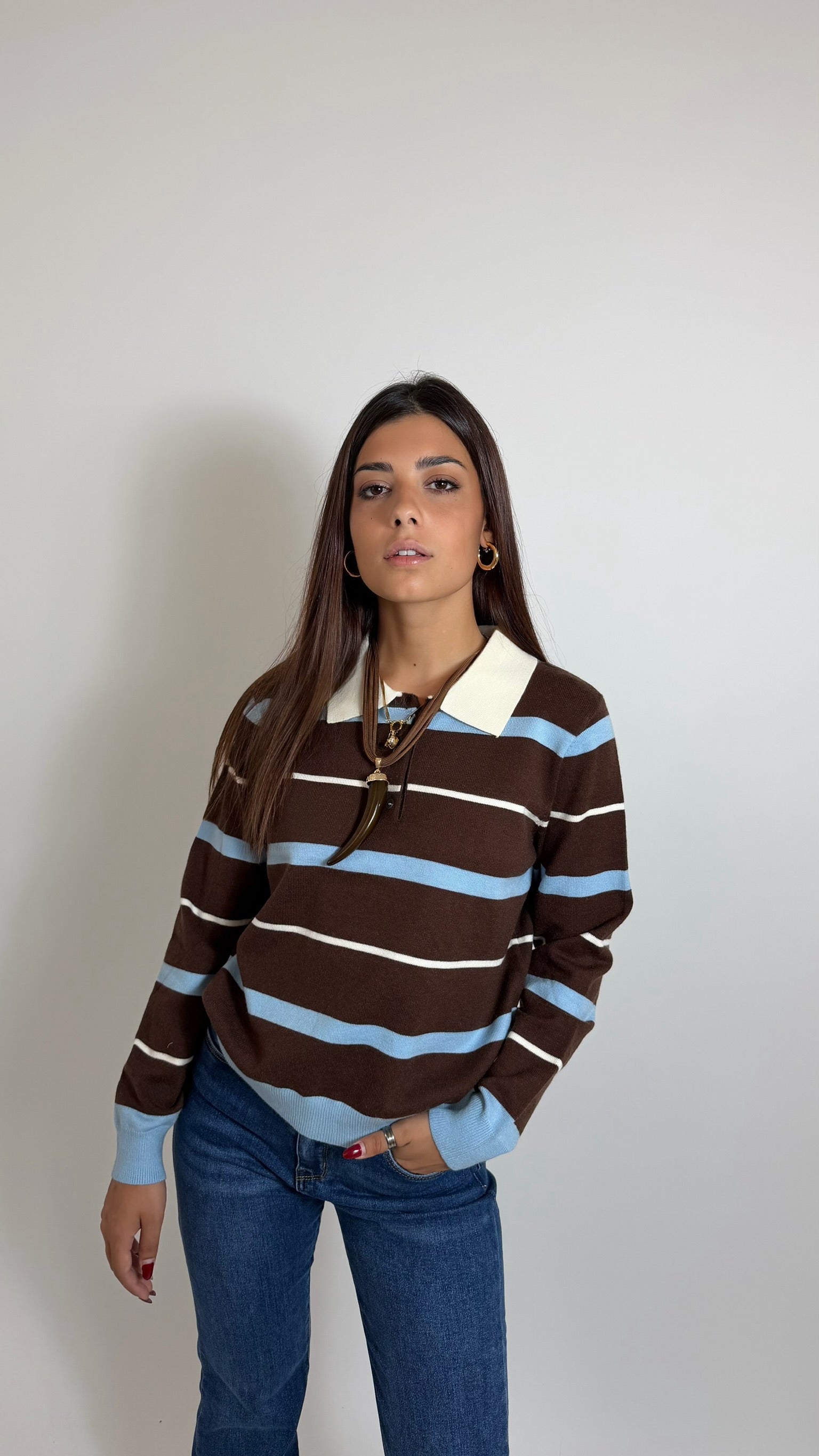 Maglia Polo Candy Stripe Sky/Choco