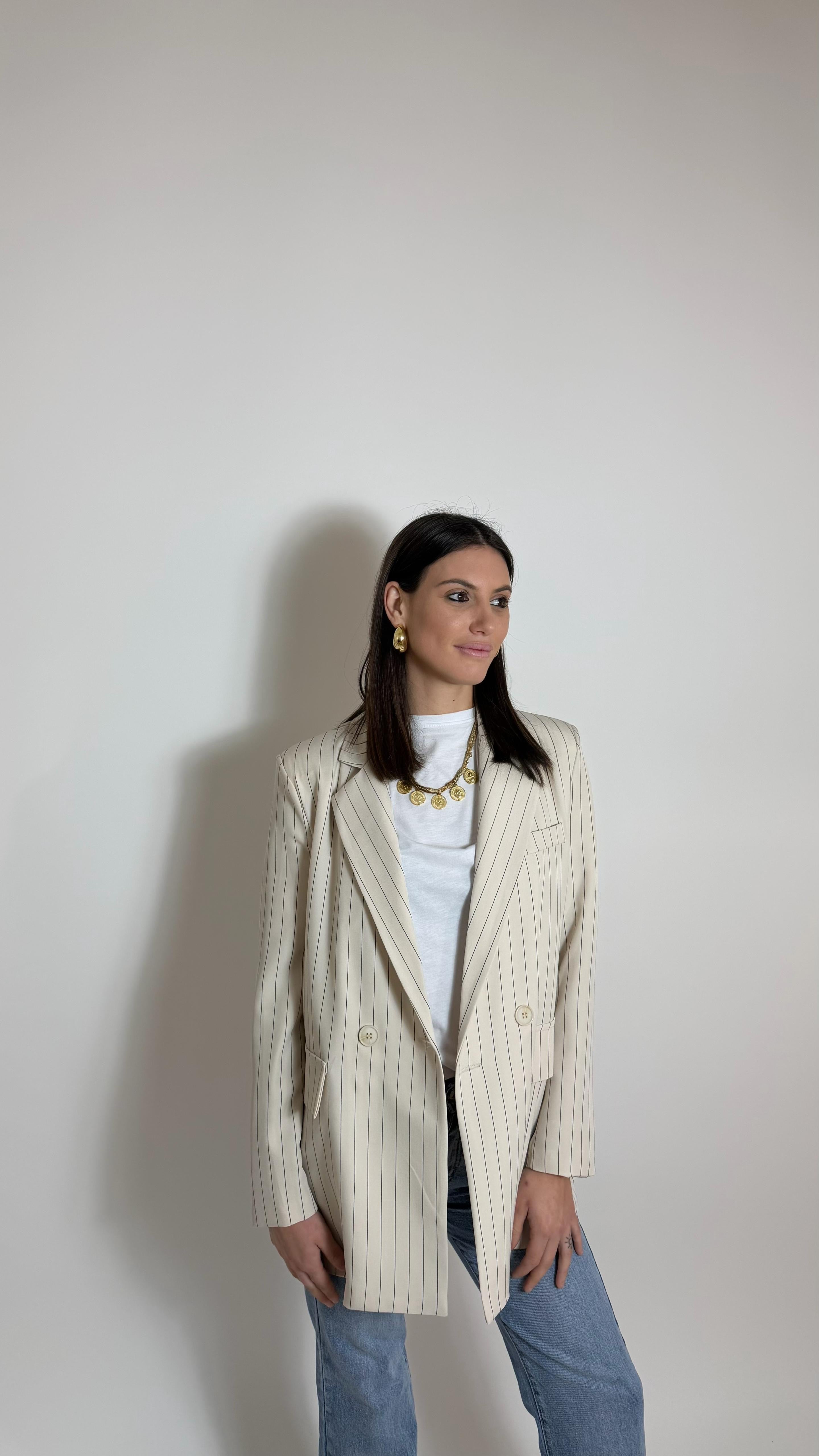 Giacca Gesso Doppiopetto Burro