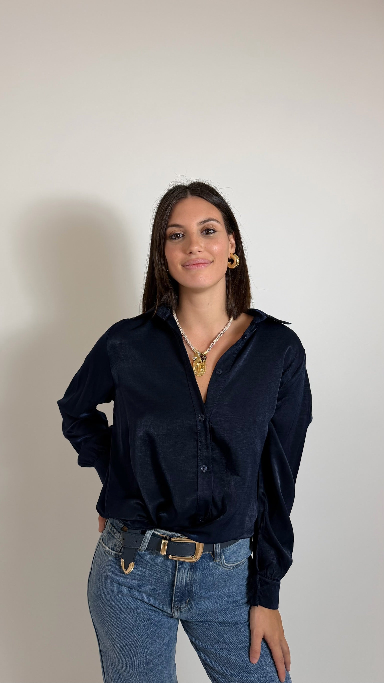 Camicia Basic Fluid Blu