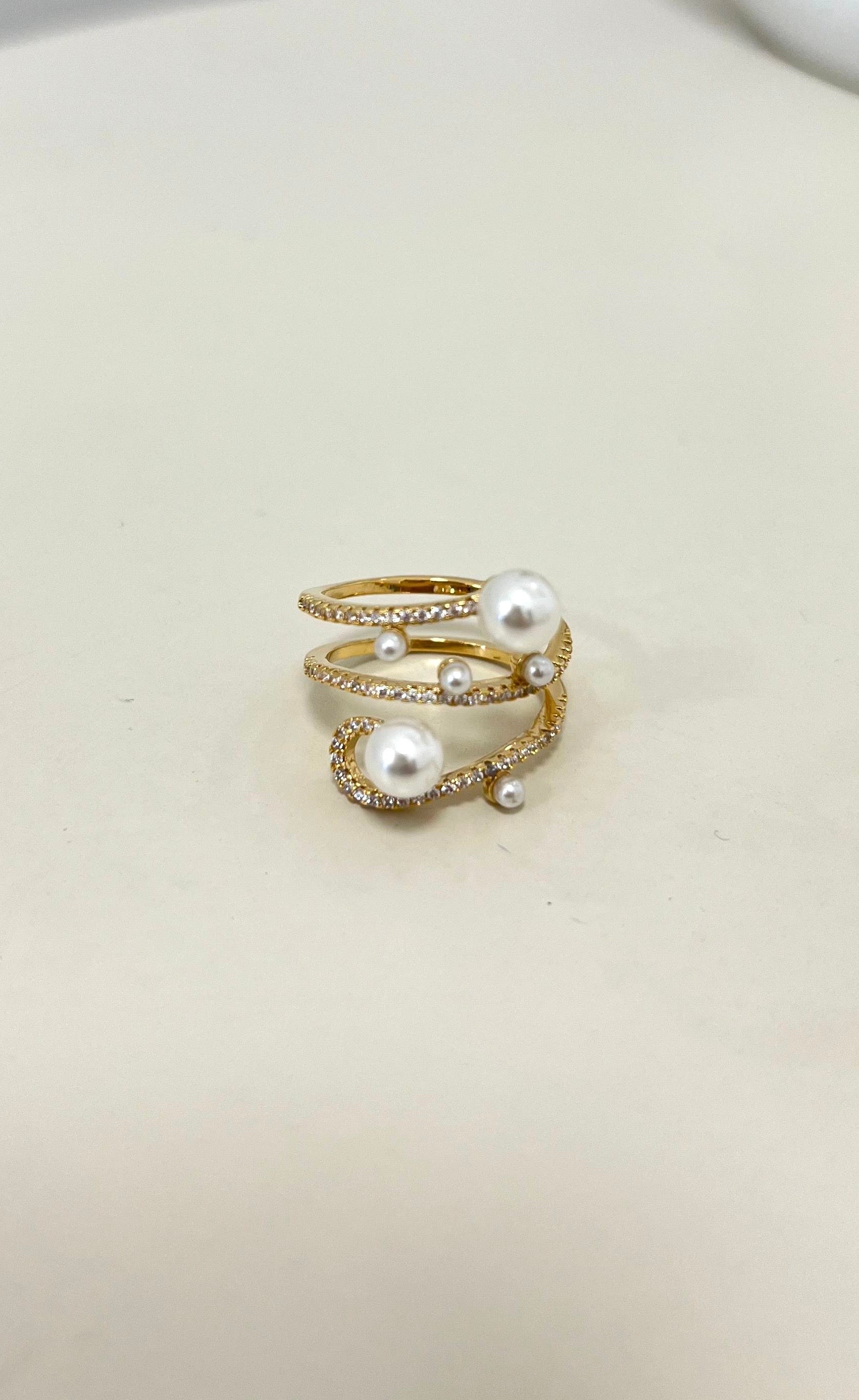 Anello Intrecciato Perle Gold